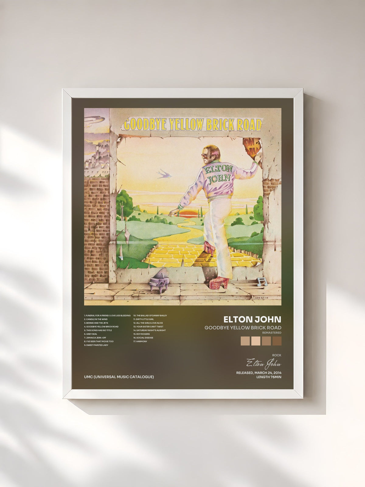 #blanc Tableau de l'album Goodbye Yellow Brick Road (Remastered) de Elton John, cadre blanc, imprimé et encadré en France