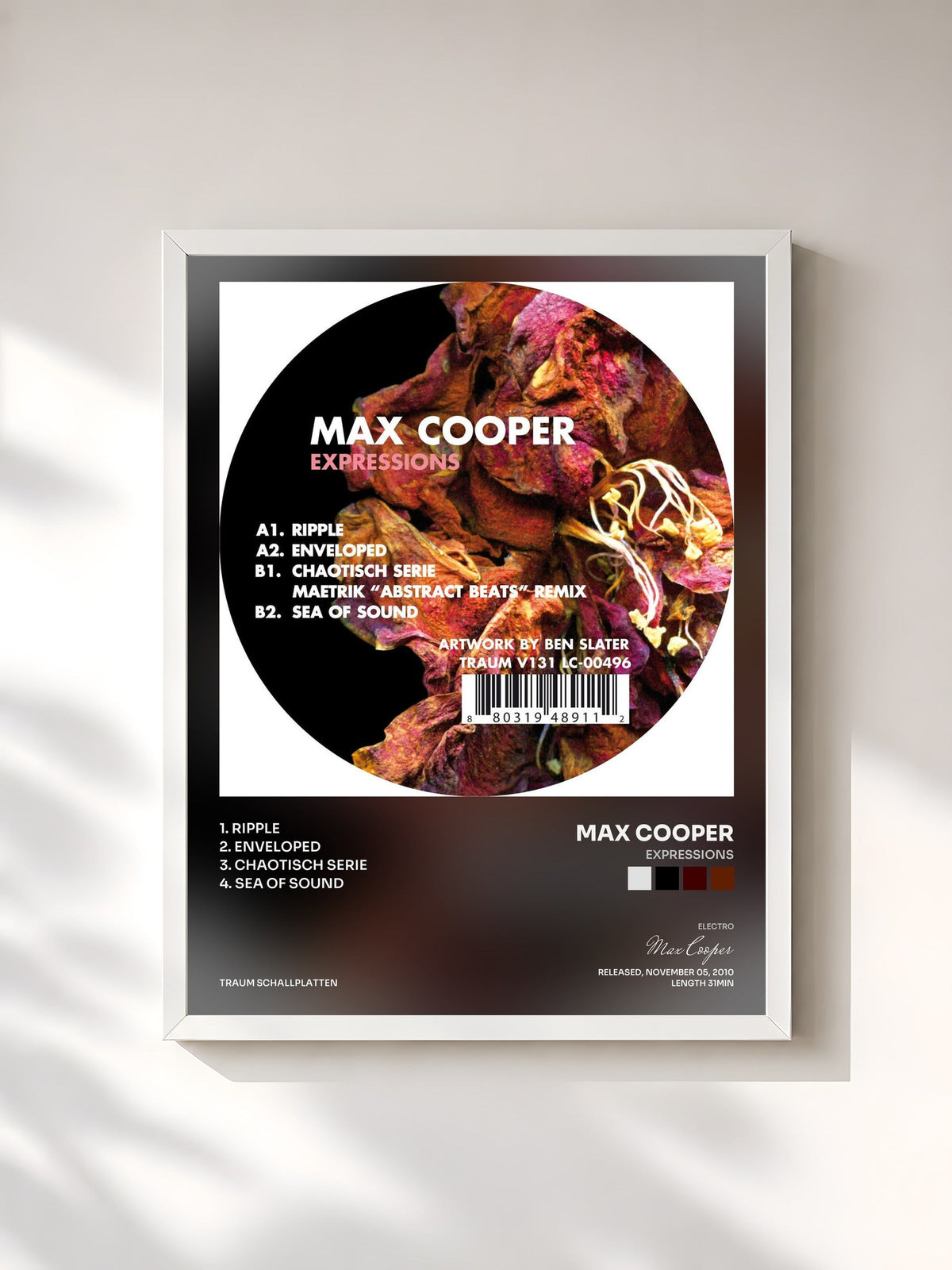 #blanc Tableau de l'album Expressions de Max Cooper, cadre blanc, imprimé et encadré en France