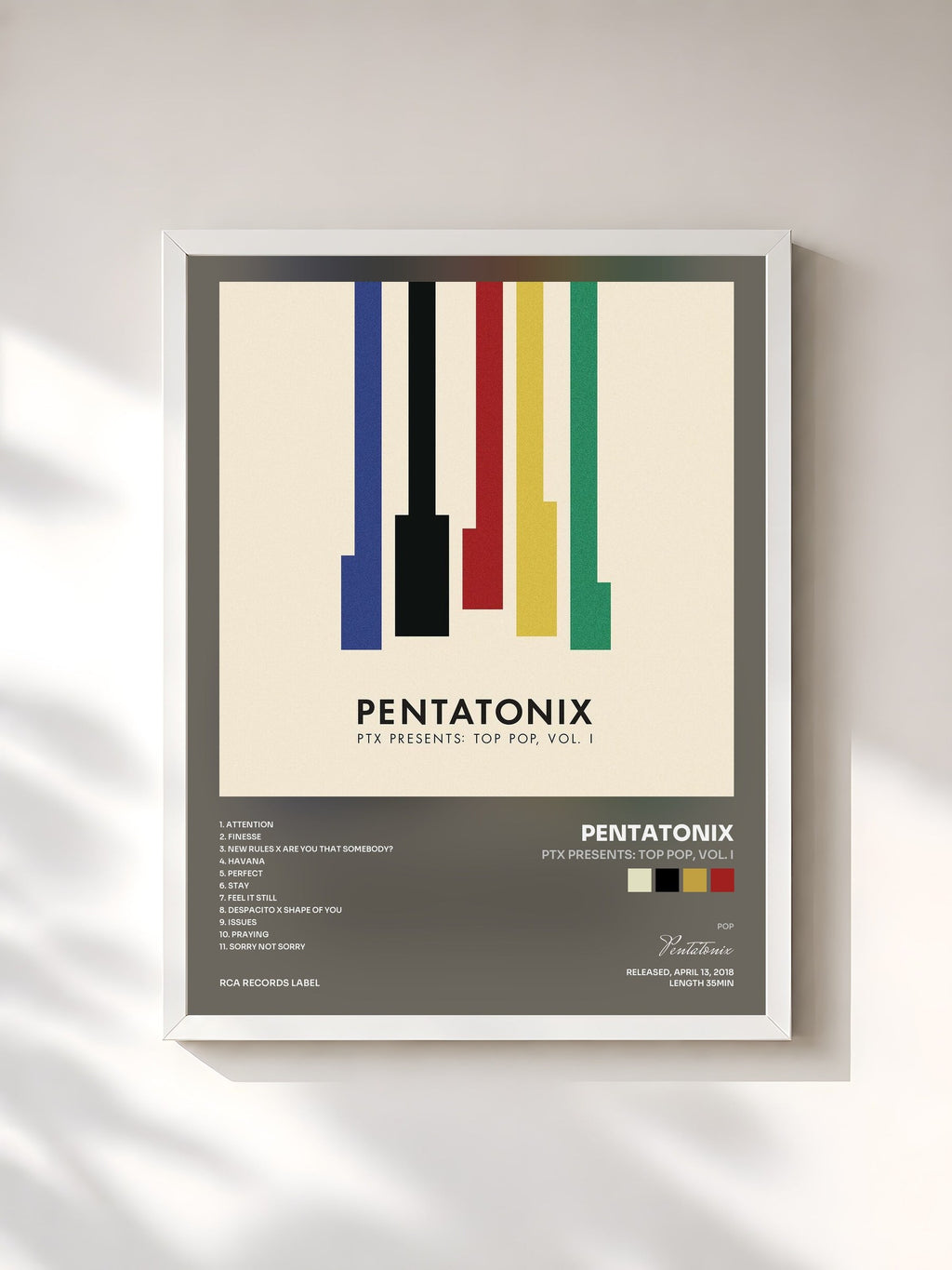 #blanc Tableau de l'album PTX Presents: Top Pop, Vol. I de Pentatonix, cadre blanc, imprimé et encadré en France