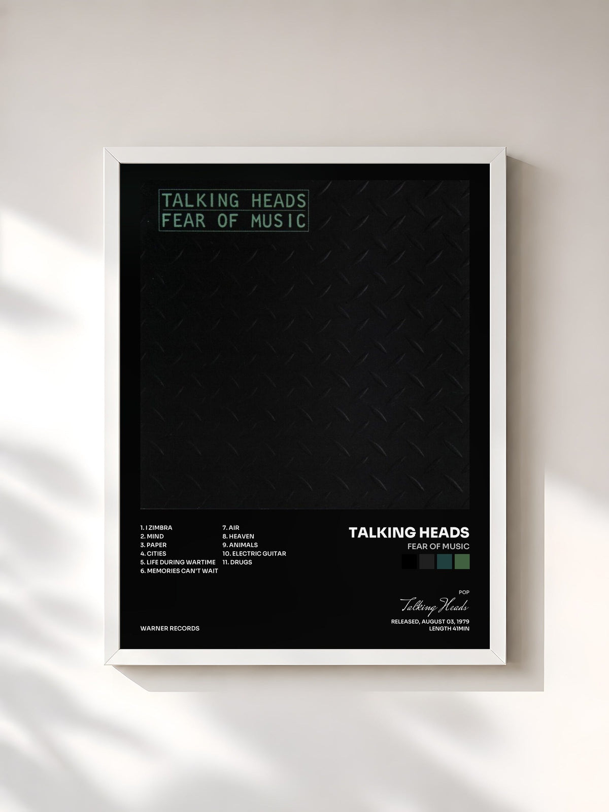 #blanc Fear of Music di Talking Heads in stampa incorniciata, cornice bianca, stampata e incorniciata in Francia