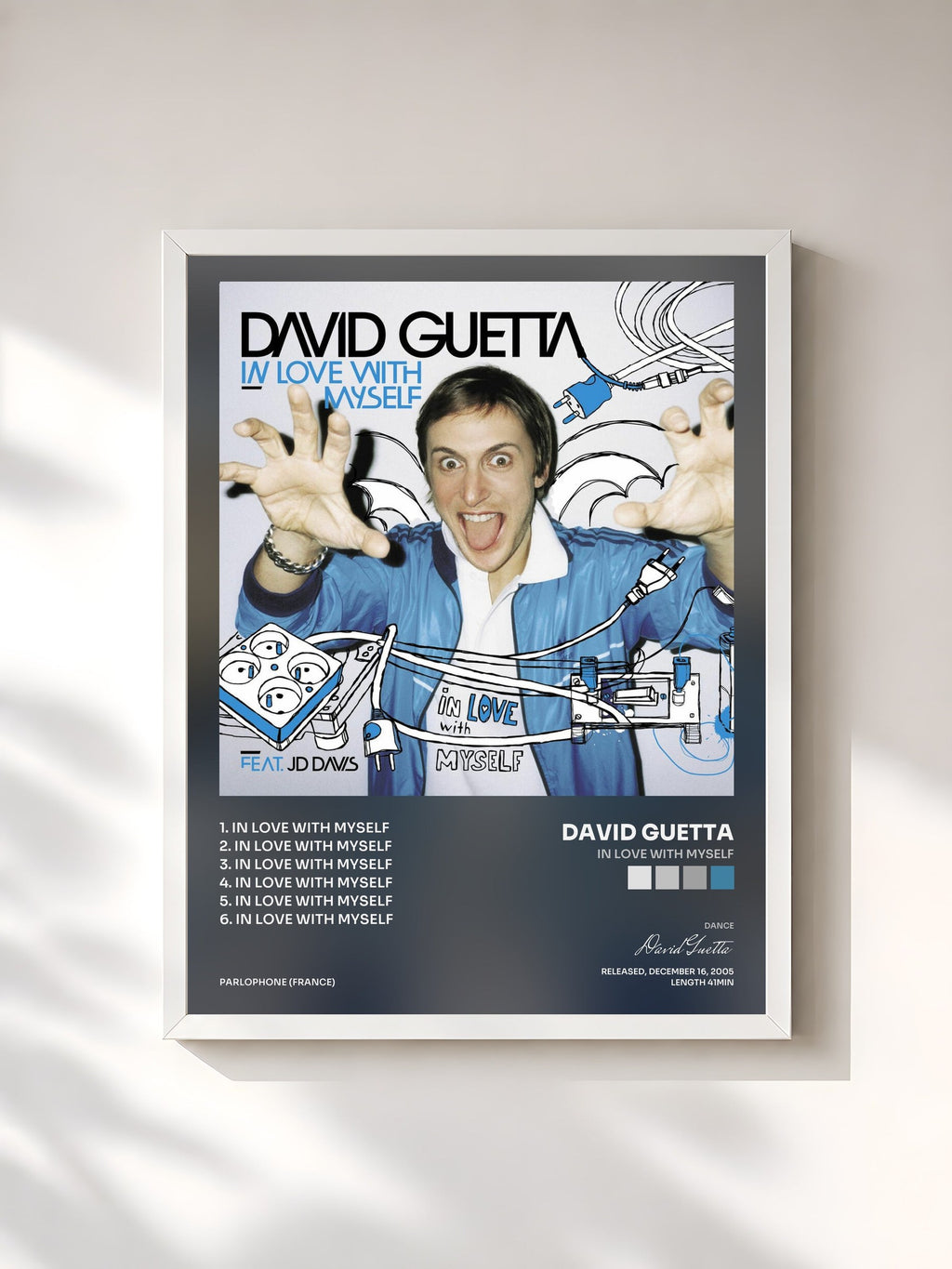 #blanc In Love with Myself von David Guetta als gerahmter Kunstdruck, weißer Rahmen, gedruckt und gerahmt in Frankreich