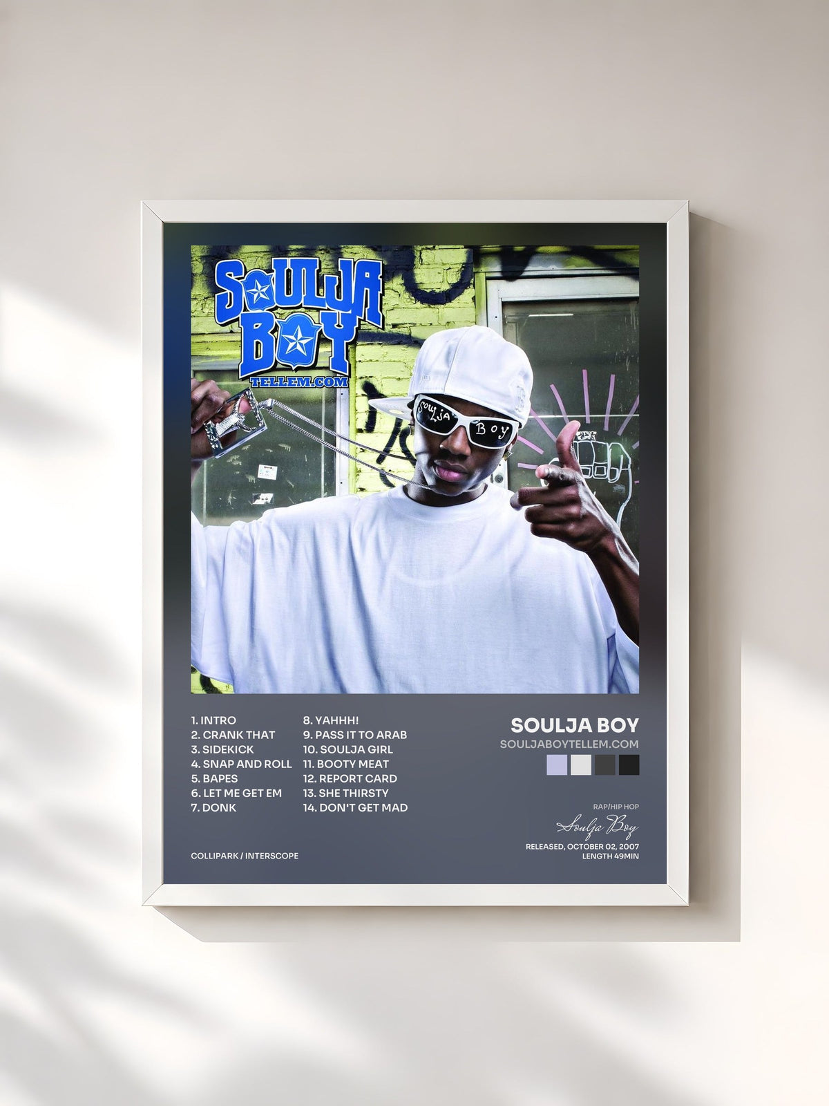 #blanc souljaboytellem.com by Soulja Boy as a framed art print, white frame, printed and framed in France