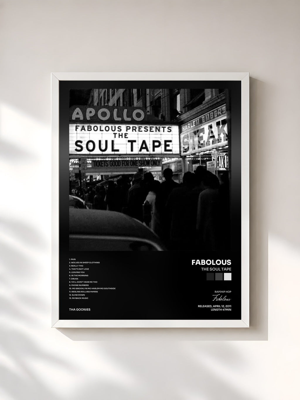 #blanc Tableau de l'album The Soul Tape de Fabolous, cadre blanc, imprimé et encadré en France