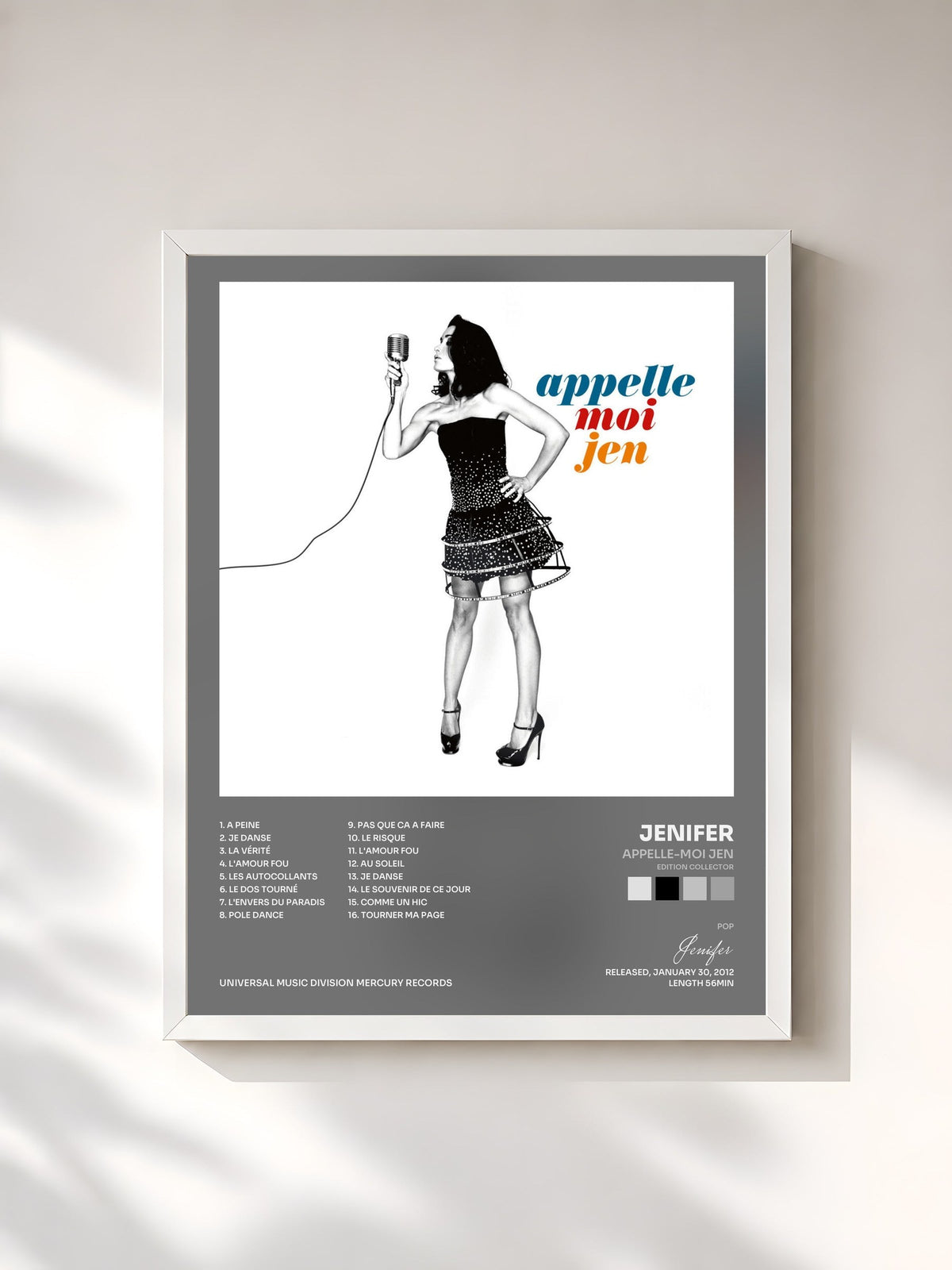#blanc Tableau de l'album Appelle-Moi Jen (Edition Collector) de Jenifer, cadre blanc, imprimé et encadré en France