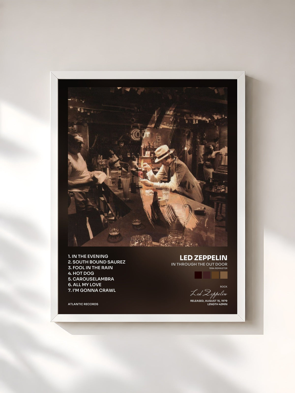 #blanc Tableau de l'album In Through the out Door (1994 Remaster) de Led Zeppelin, cadre blanc, imprimé et encadré en France