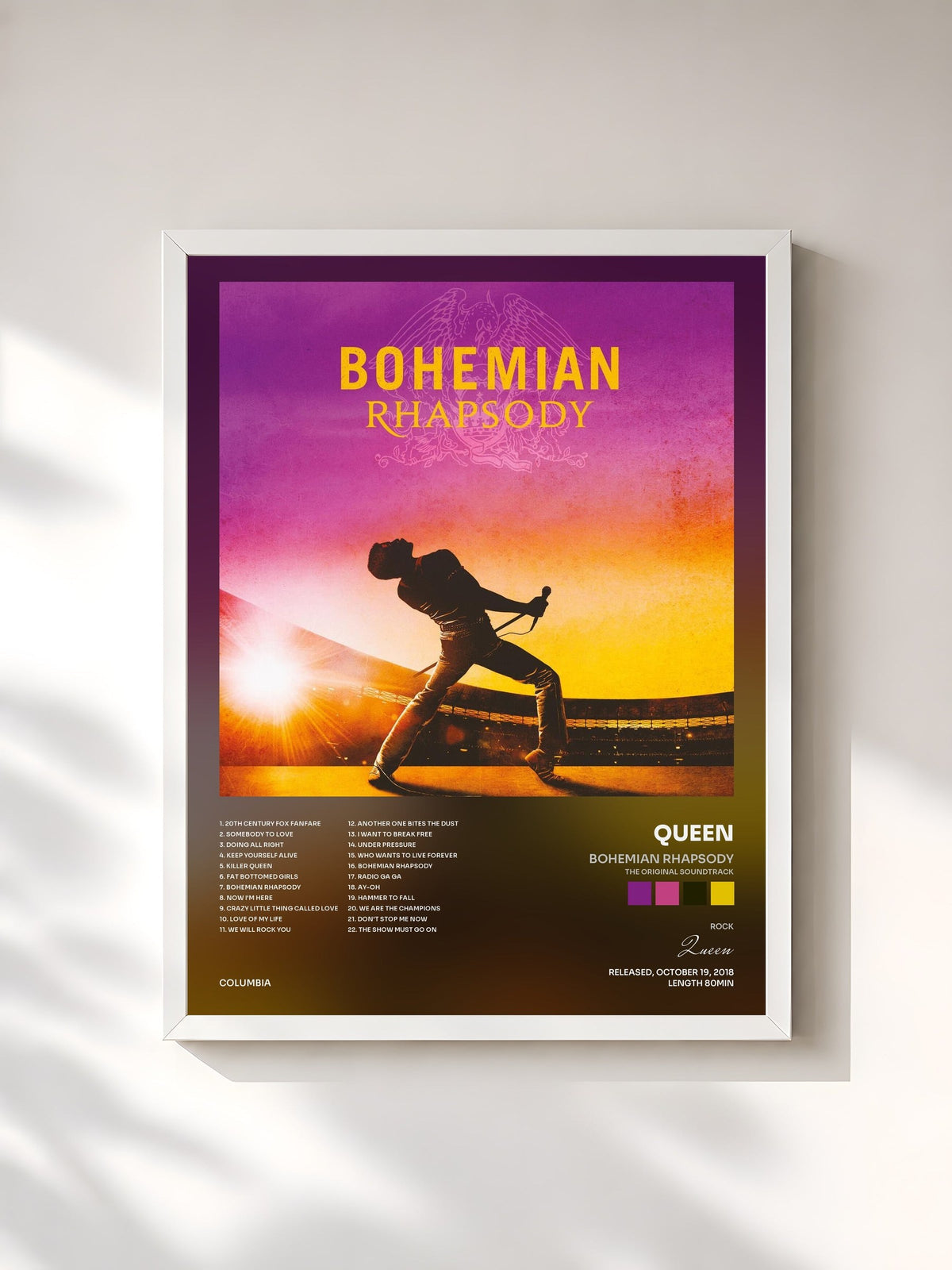 #blanc Tableau de l'album Bohemian Rhapsody (The Original Soundtrack) de Queen, cadre blanc, imprimé et encadré en France