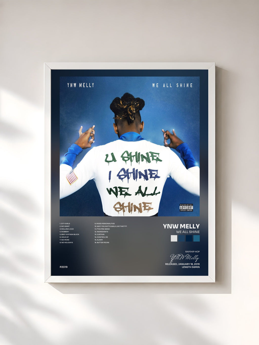 #blanc We All Shine de YNW Melly en lámina enmarcada, marco blanco, impresa y enmarcada en Francia