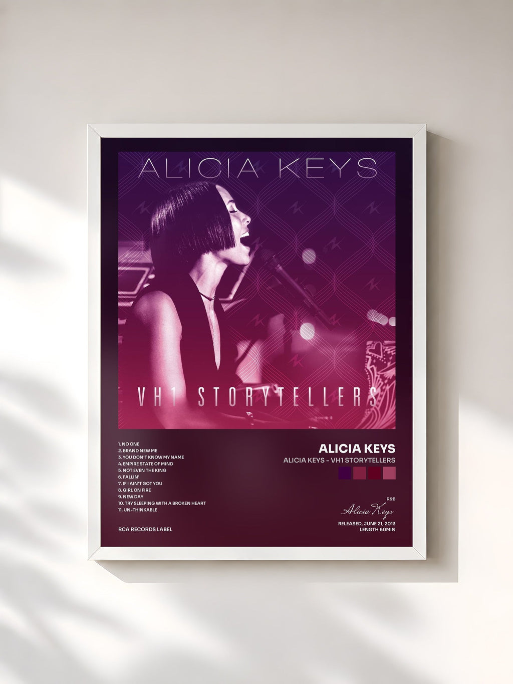 #blanc Tableau de l'album Alicia Keys - VH1 Storytellers de Alicia Keys, cadre blanc, imprimé et encadré en France