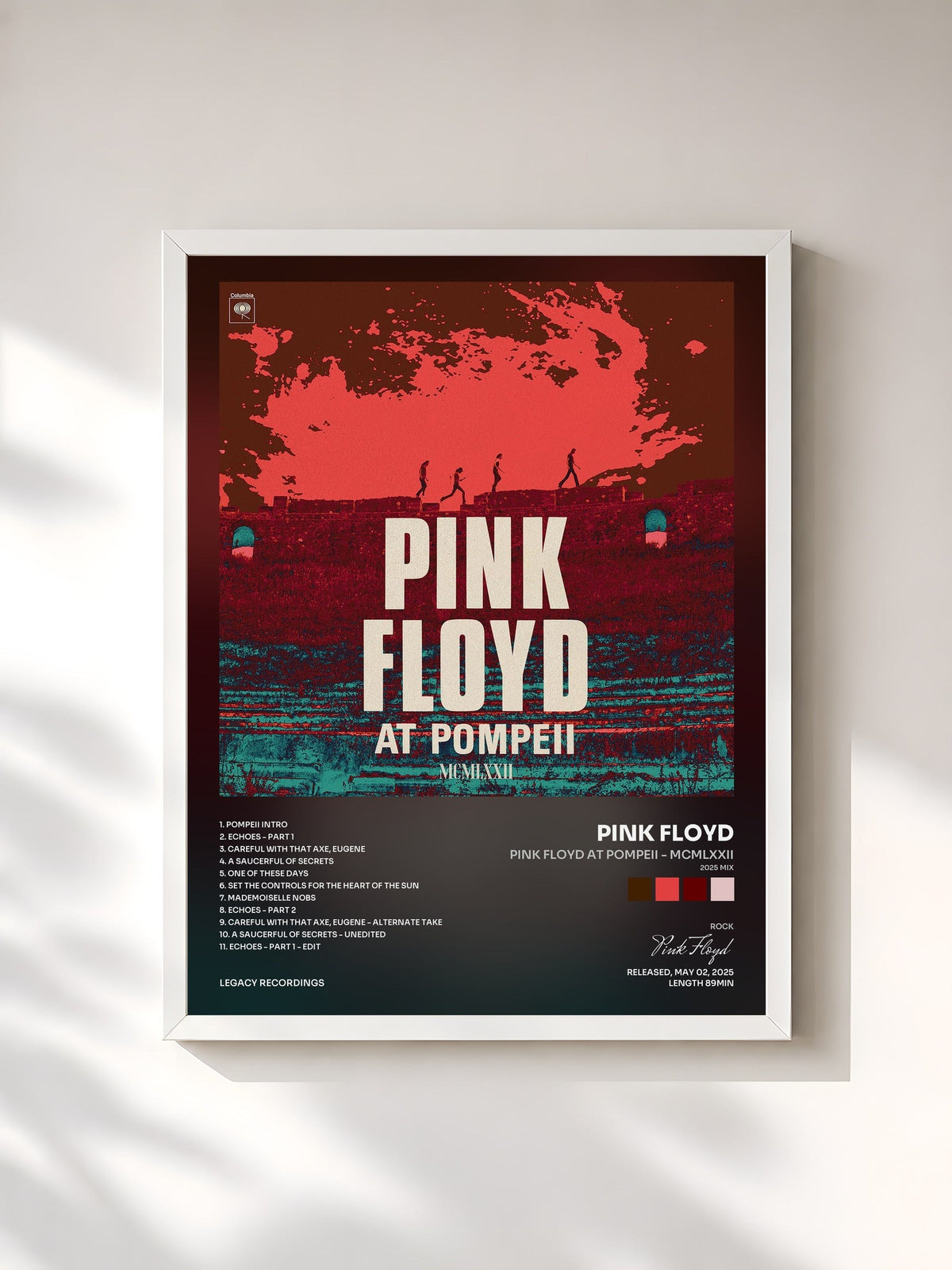#blanc Tableau de l'album Pink Floyd at Pompeii - MCMLXXII (2025 Mix) de Pink Floyd, cadre blanc, imprimé et encadré en France