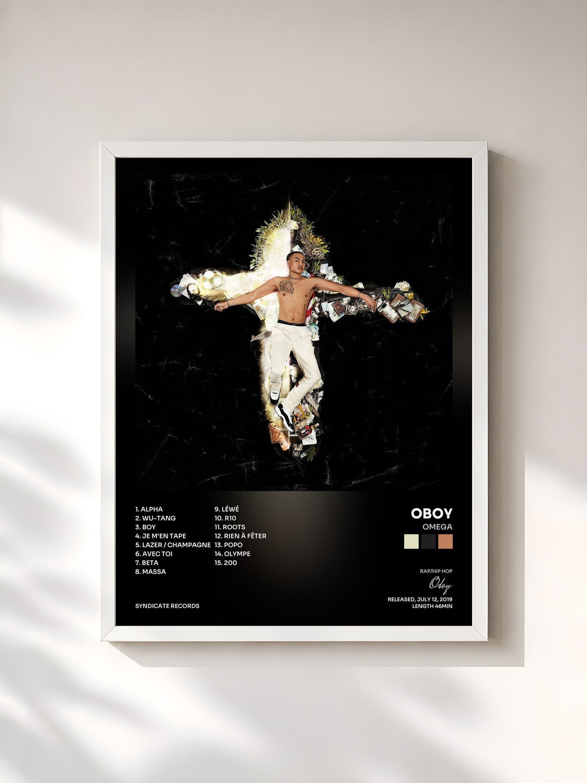#blanc Tableau de l'album OMEGA de Oboy, cadre blanc, imprimé et encadré en France