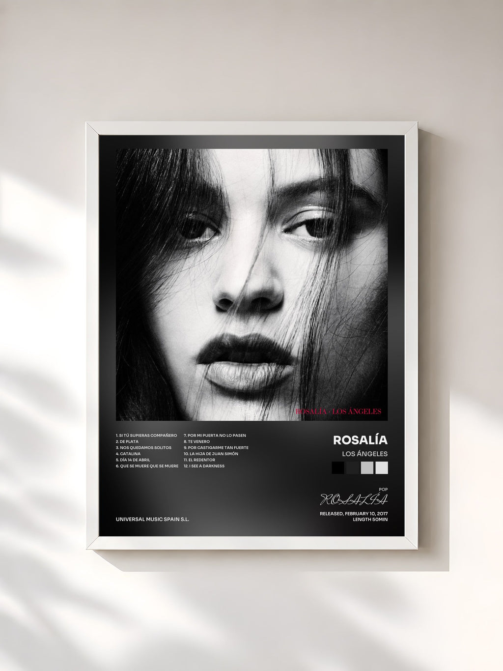 #blanc Los Ángeles by ROSALÍA as a framed art print, white frame, printed and framed in France