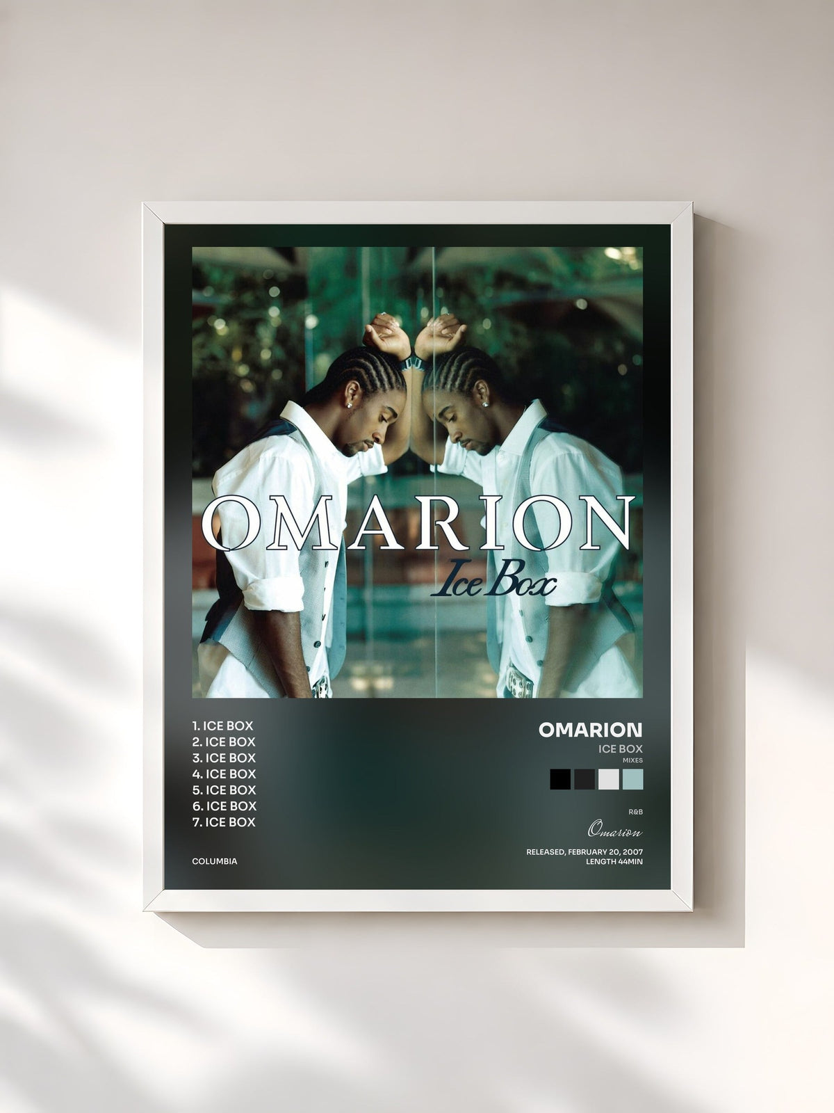 #blanc Tableau de l'album Ice Box (Mixes) de Omarion, cadre blanc, imprimé et encadré en France