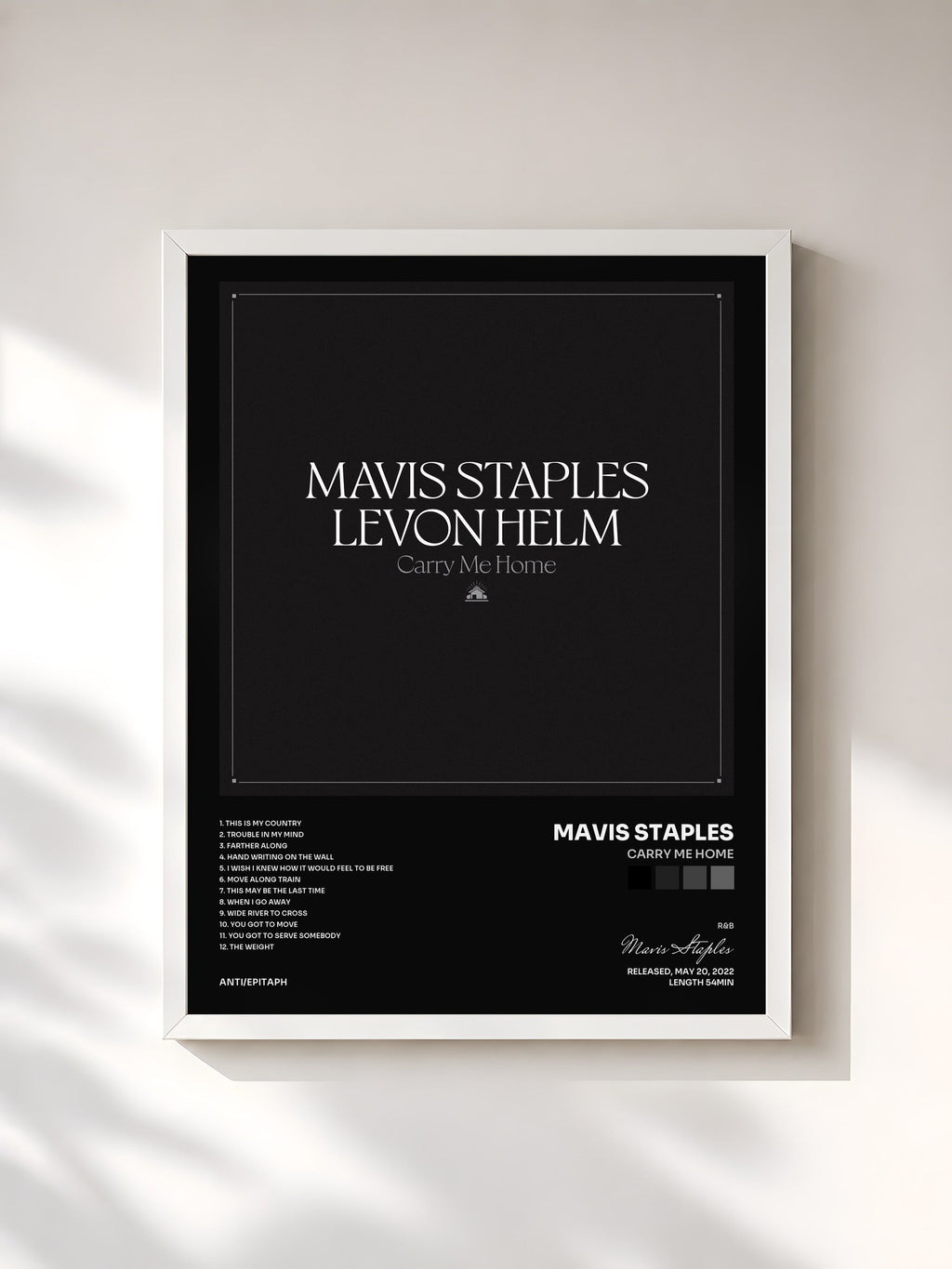 #blanc Carry Me Home von Mavis Staples als gerahmter Kunstdruck, weißer Rahmen, gedruckt und gerahmt in Frankreich