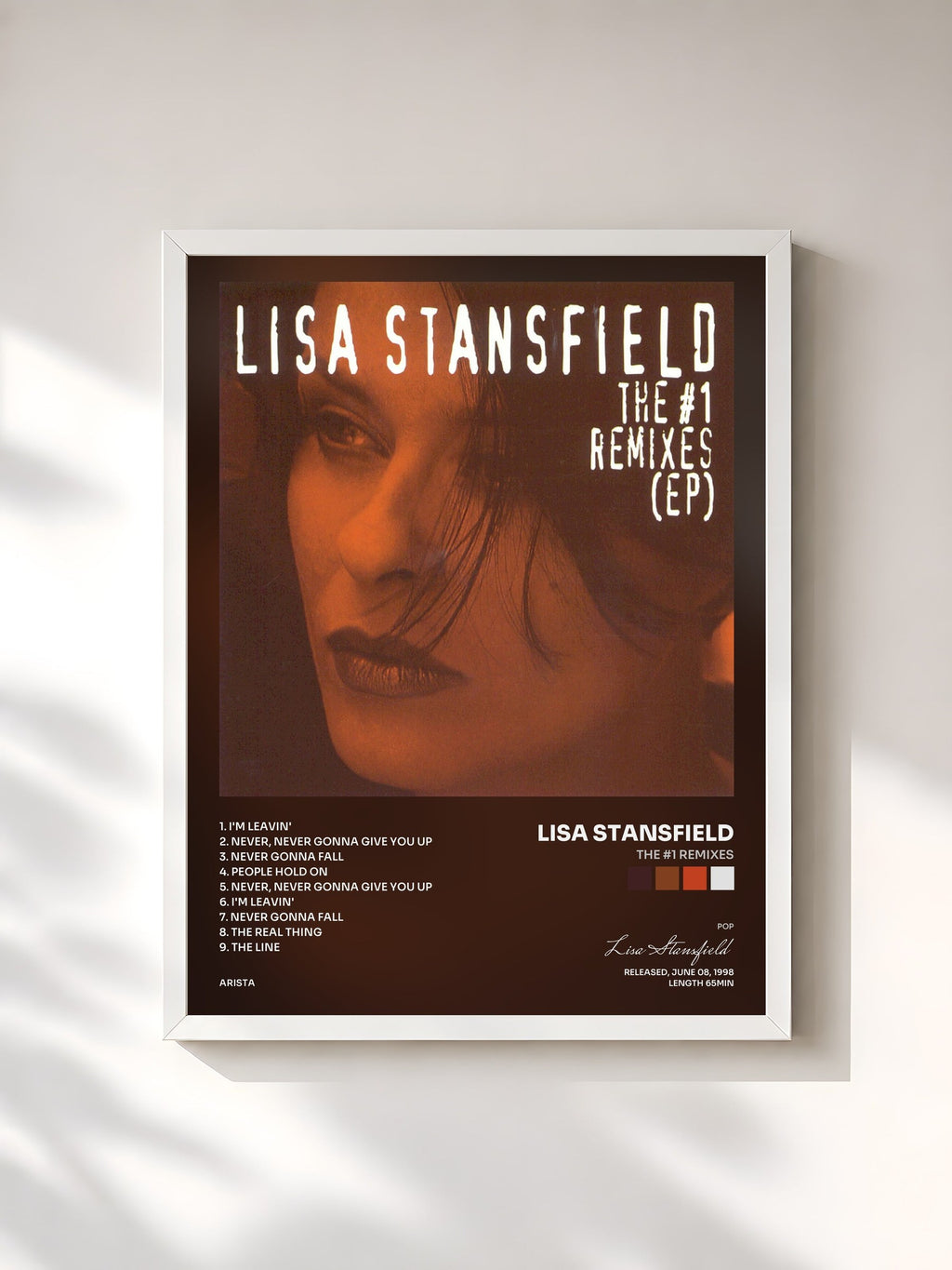 #blanc Tableau de l'album The #1 Remixes de Lisa Stansfield, cadre blanc, imprimé et encadré en France