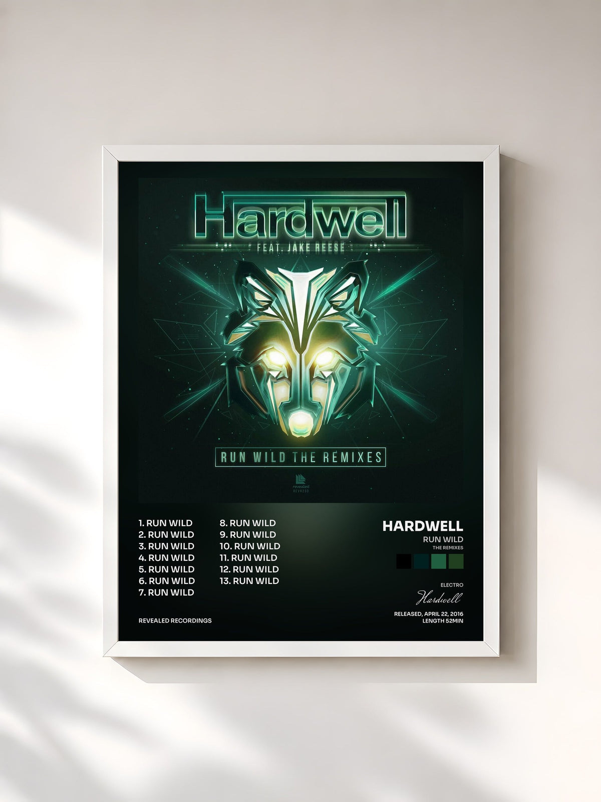 #blanc Tableau de l'album Run Wild (The Remixes) de Hardwell, cadre blanc, imprimé et encadré en France