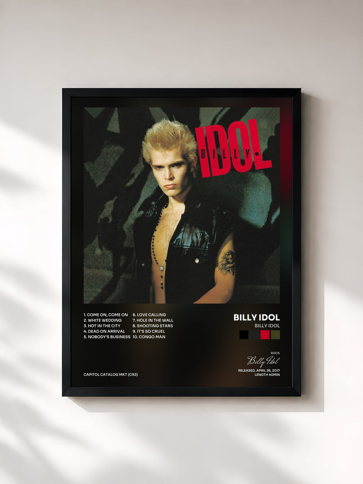 #noir Tableau de l'album Billy Idol de Billy Idol, cadre noir, imprimé et encadré en France