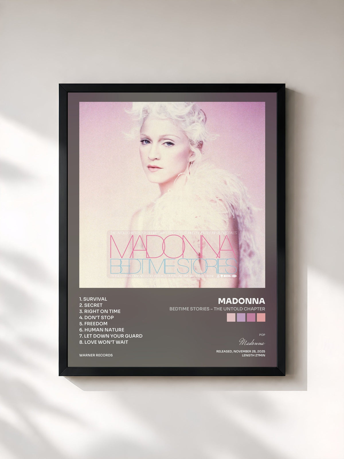 #noir Tableau de l'album Bedtime Stories – The Untold Chapter de Madonna, cadre noir, imprimé et encadré en France
