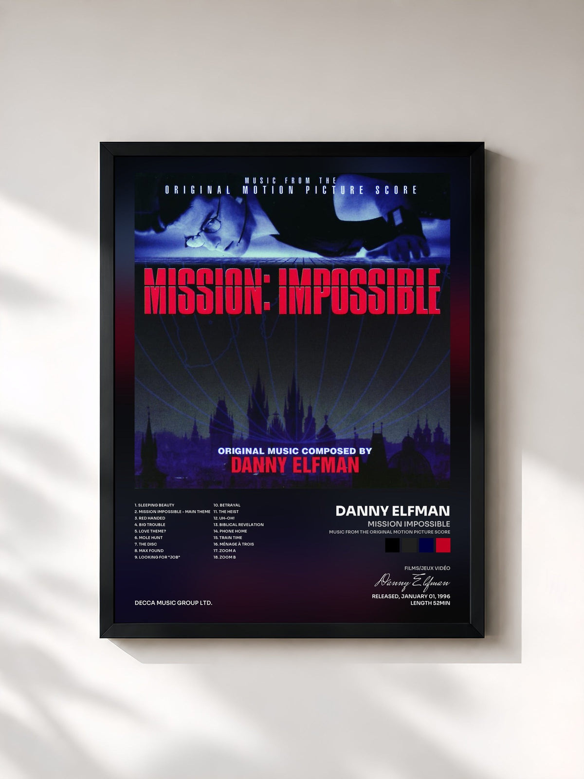 #noir Tableau de l'album Mission Impossible (Music From The Original Motion Picture Score) de Danny Elfman, cadre noir, imprimé et encadré en France