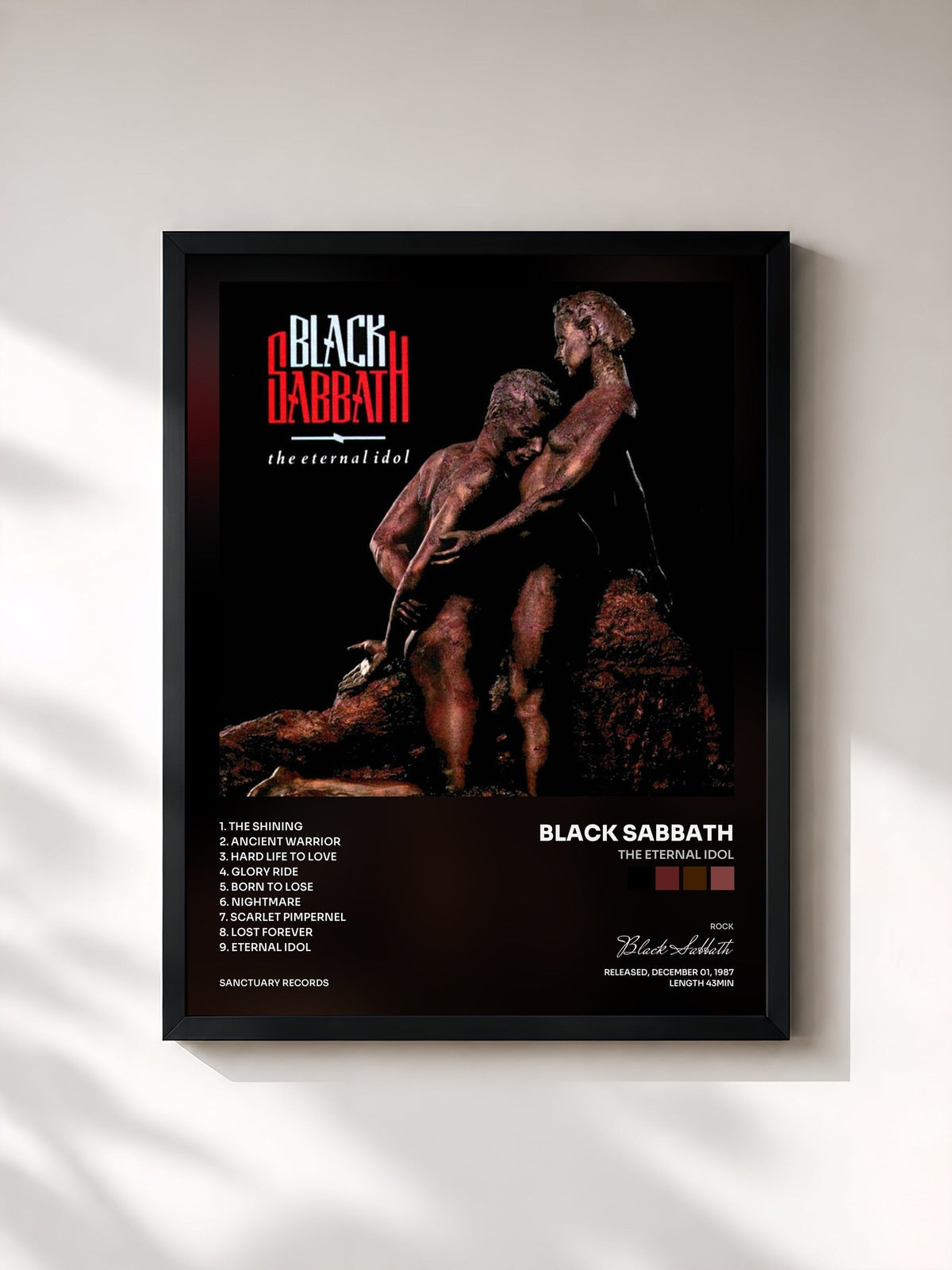 #noir Tableau de l'album The Eternal Idol de Black Sabbath, cadre noir, imprimé et encadré en France