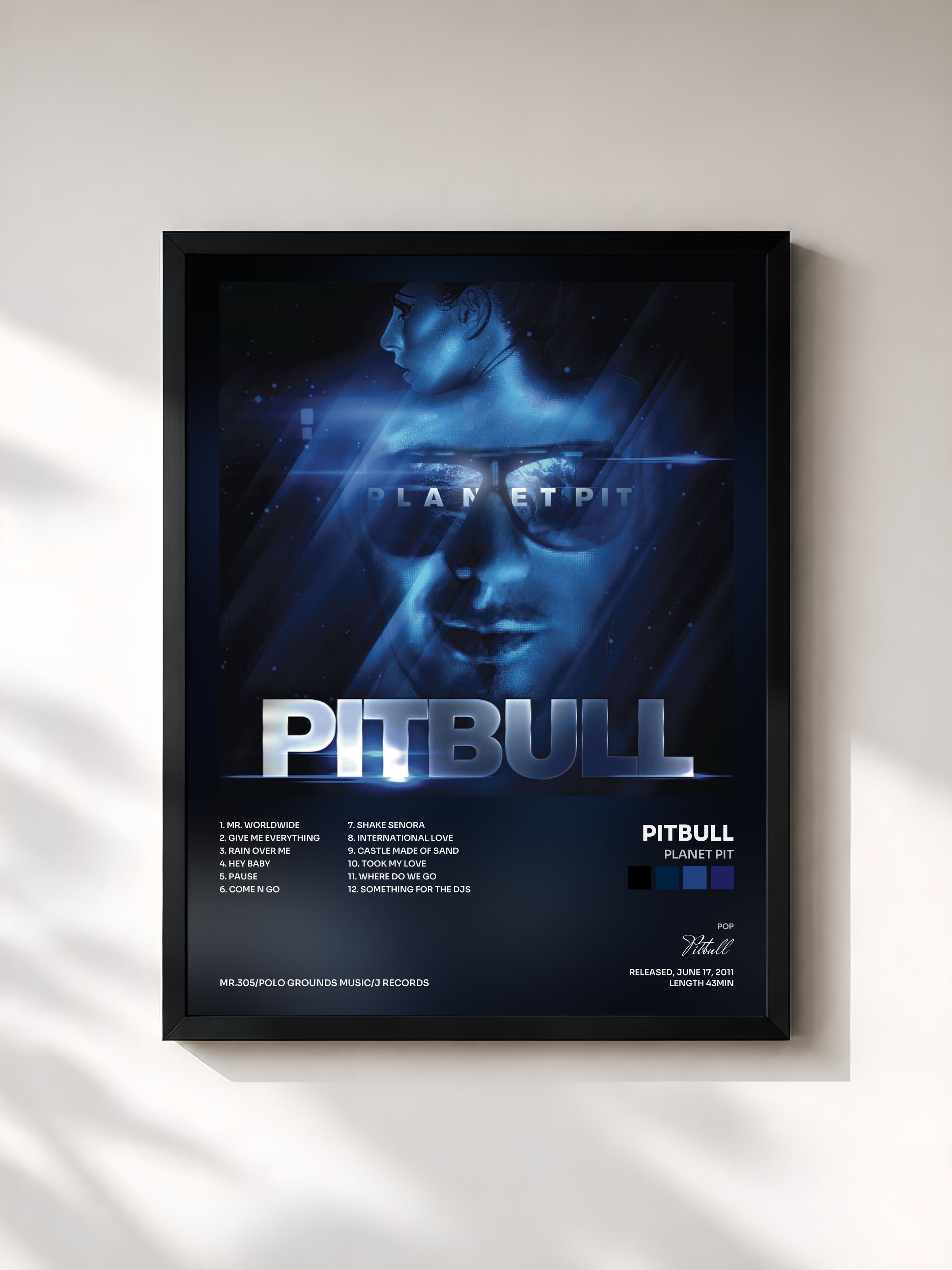 #noir Planet Pit by Pitbull as a framed art print, black frame, printed and framed in France