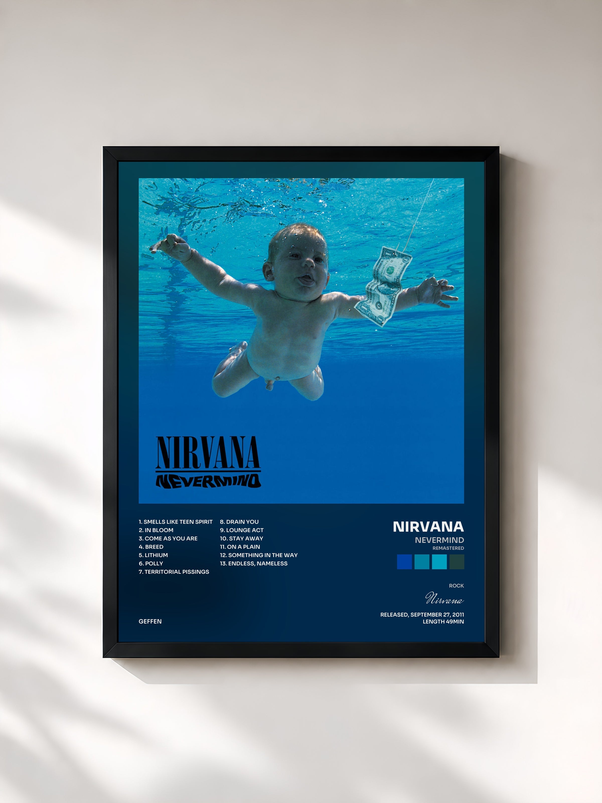 #noir Nevermind (Remastered) di Nirvana in stampa incorniciata, cornice nera, stampata e incorniciata in Francia