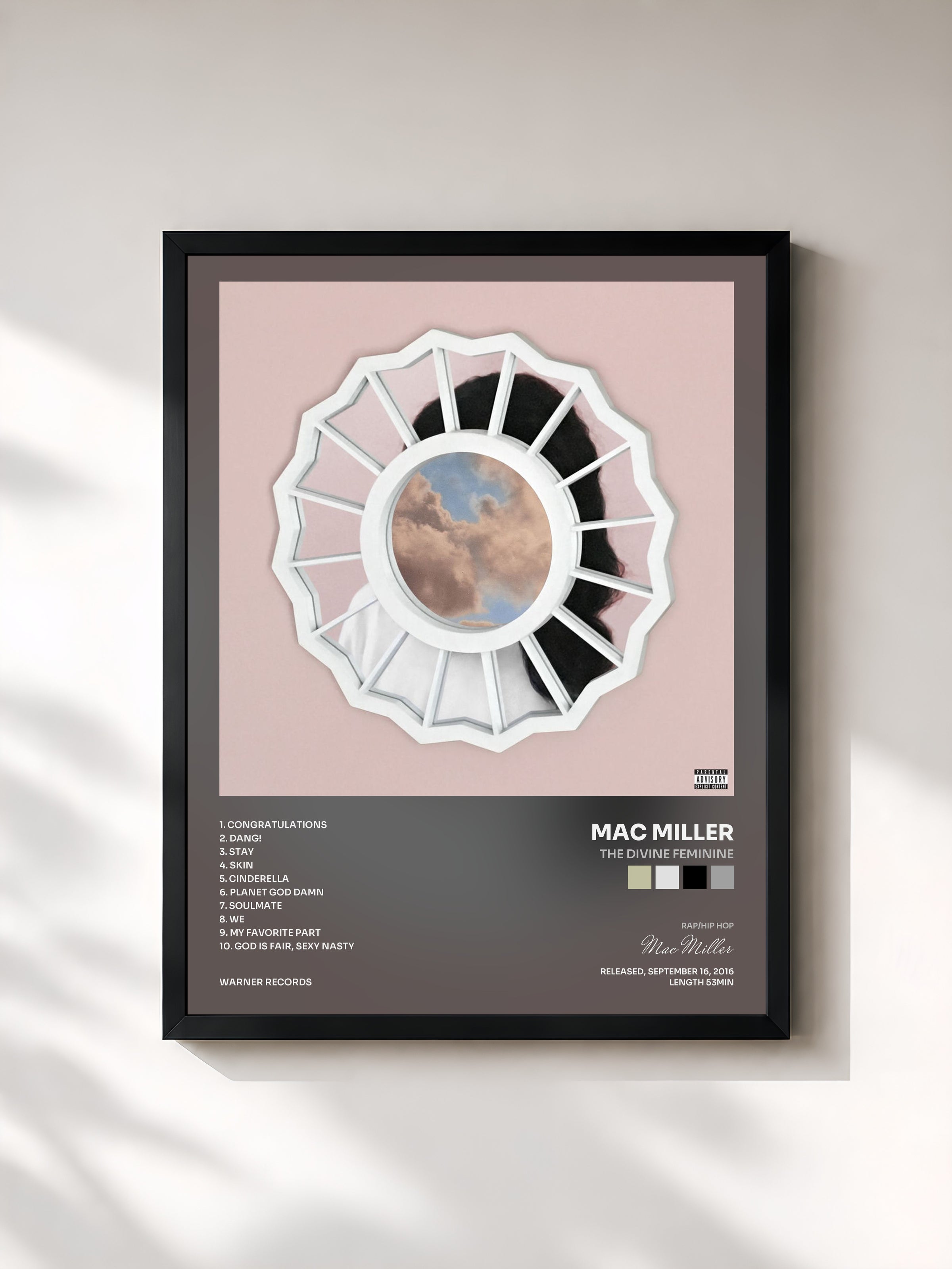 #noir Tableau de l'album The Divine Feminine de Mac Miller, cadre noir, imprimé et encadré en France