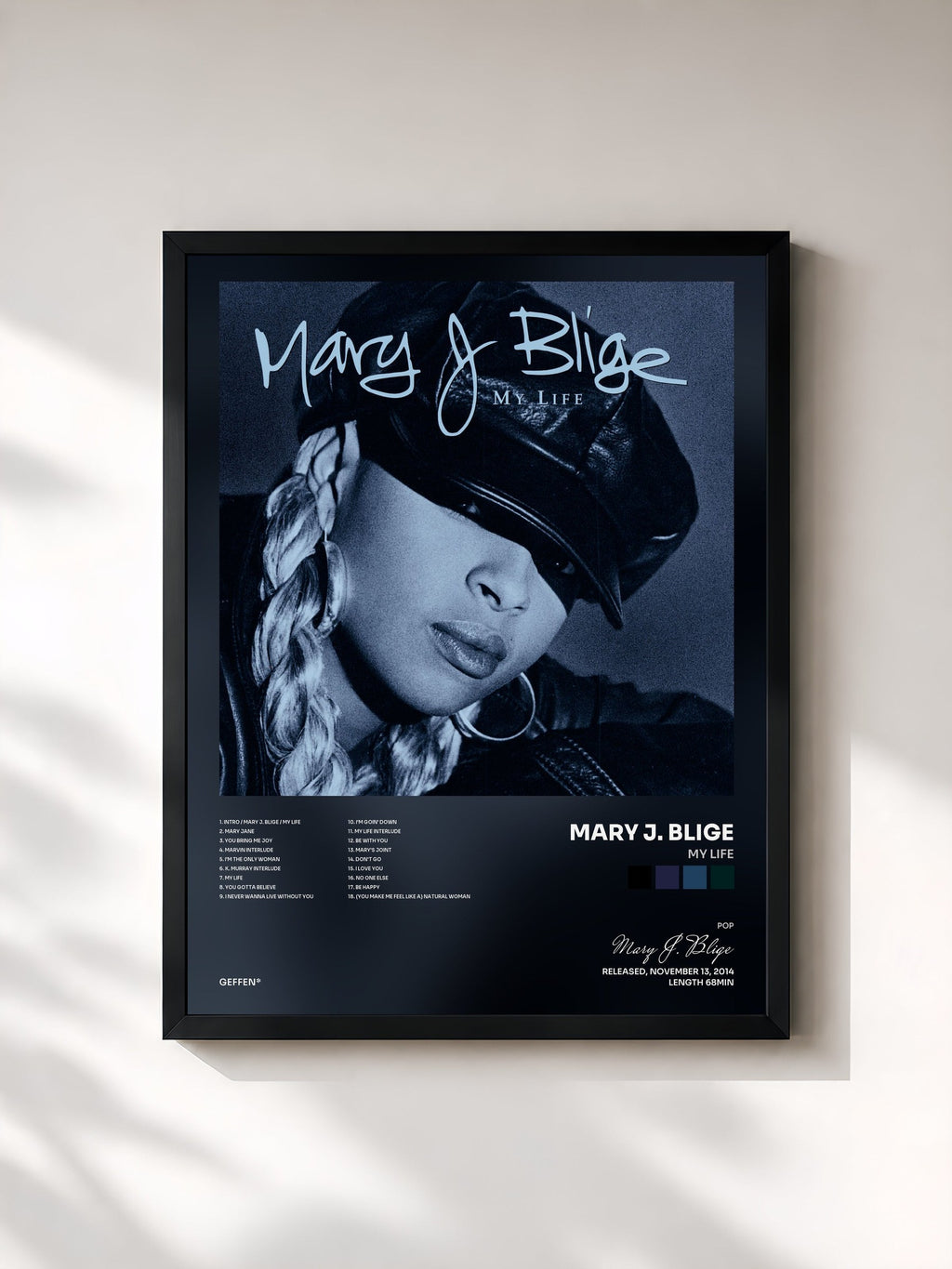 #noir My Life by Mary J. Blige as a framed art print, black frame, printed and framed in France