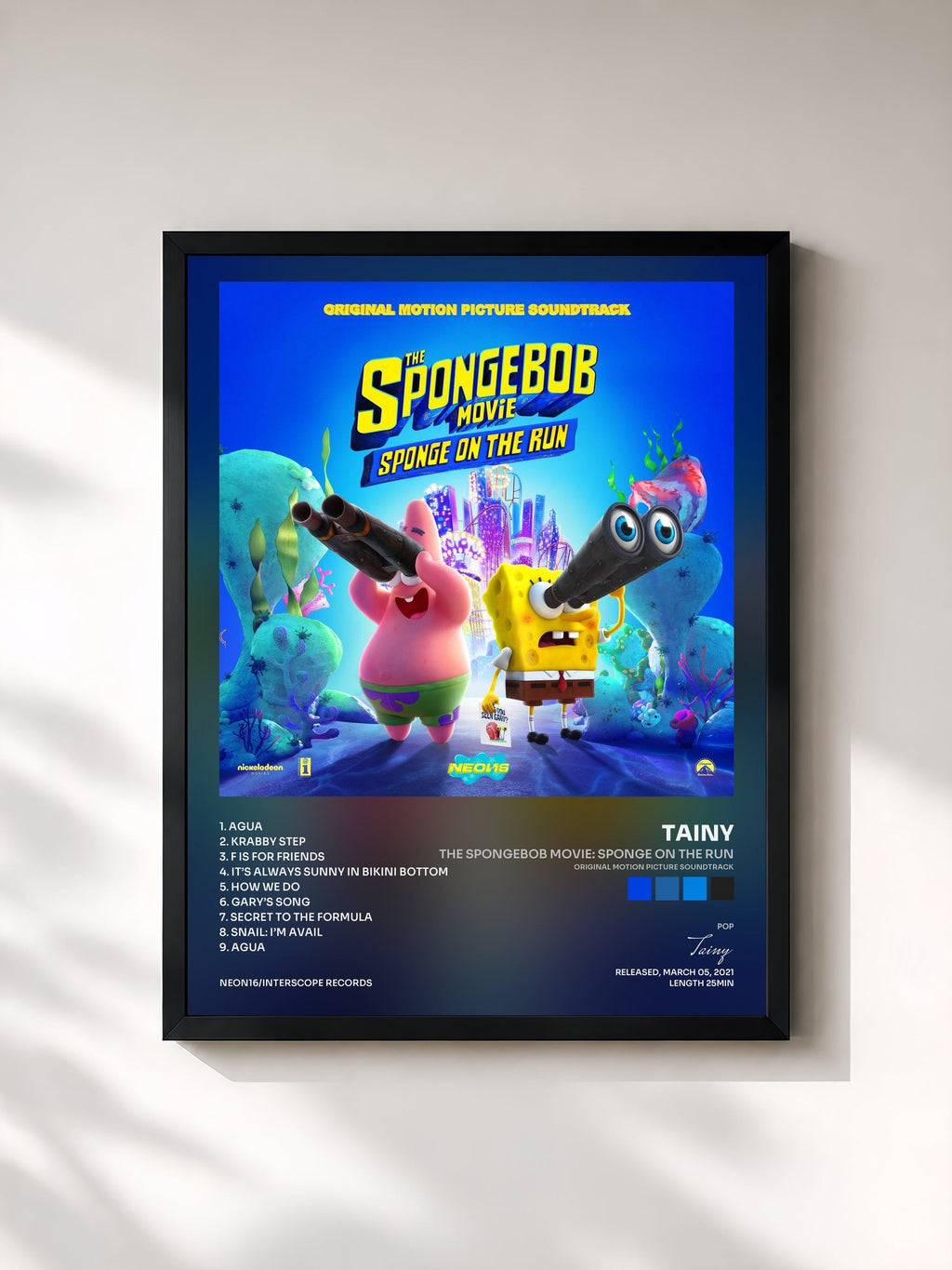#noir Tableau de l'album The SpongeBob Movie: Sponge On The Run (Original Motion Picture Soundtrack) de Tainy, cadre noir, imprimé et encadré en France