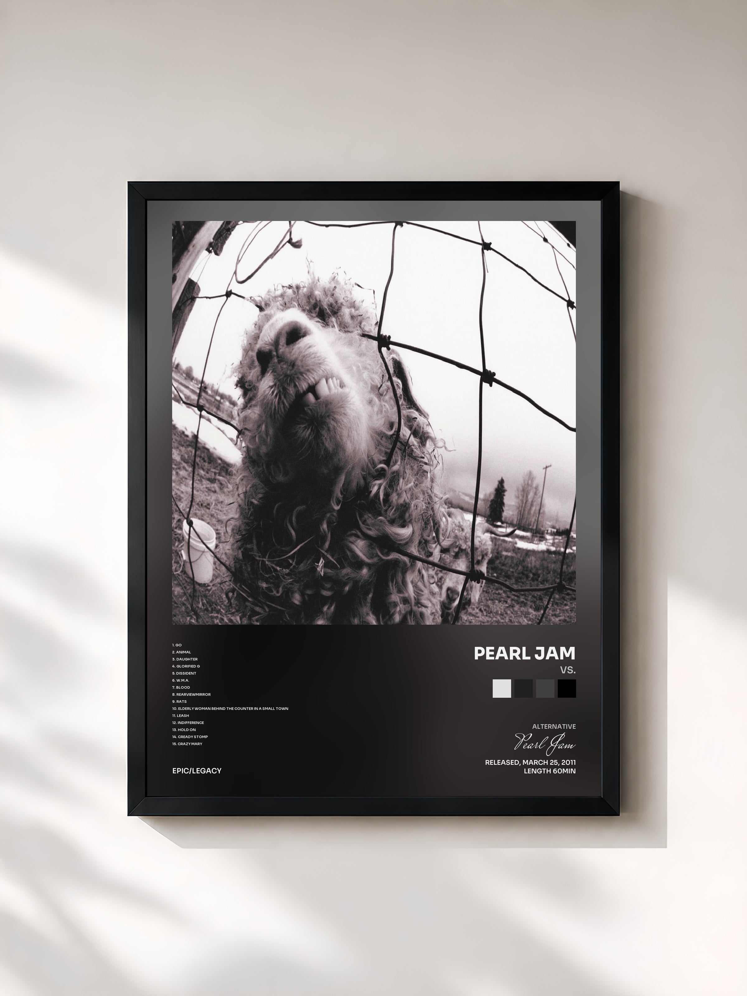 #noir Vs. by Pearl Jam as a framed art print, black frame, printed and framed in France