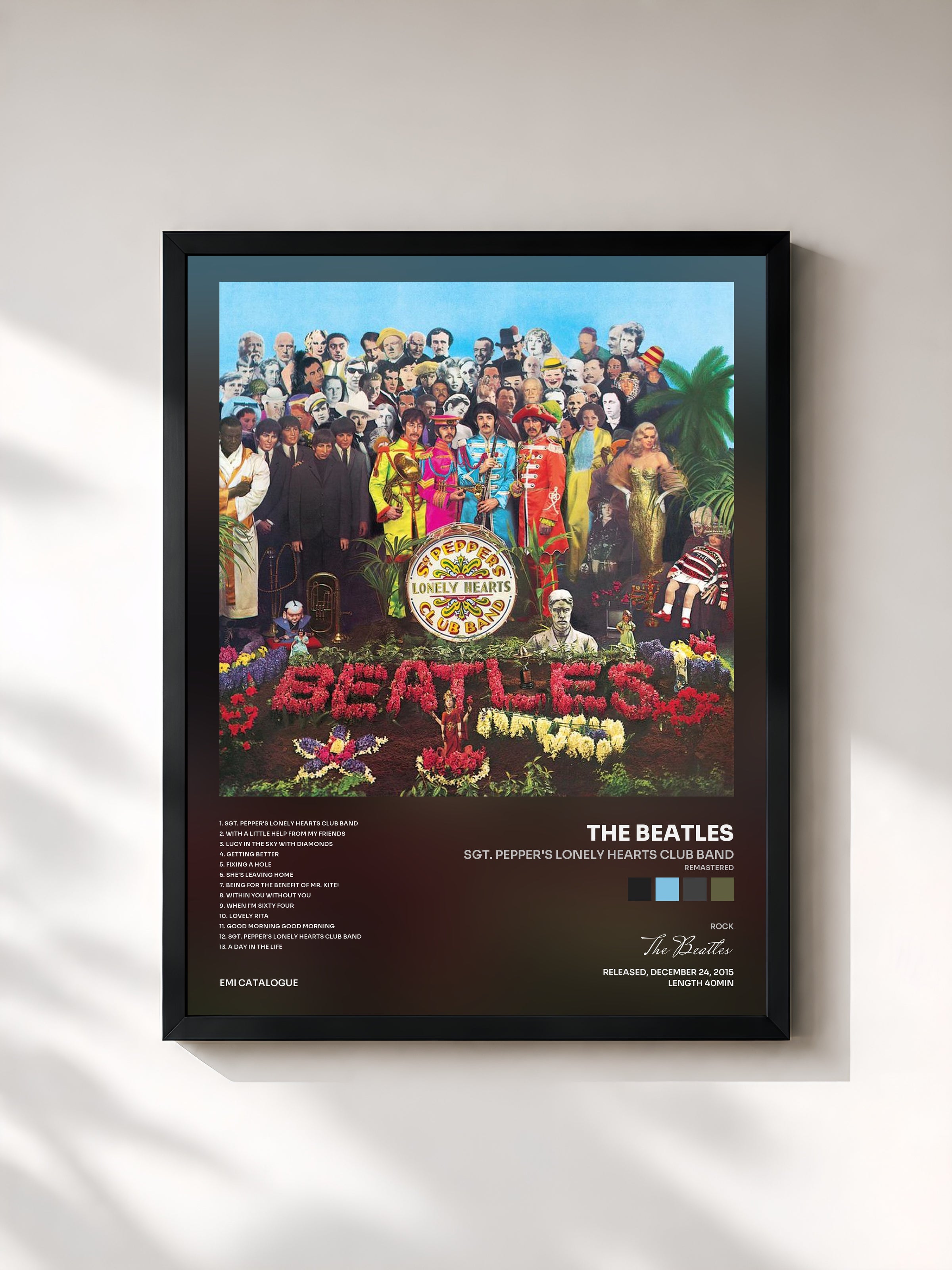 #noir Tableau de l'album Sgt. Pepper's Lonely Hearts Club Band (Remastered) de The Beatles, cadre noir, imprimé et encadré en France