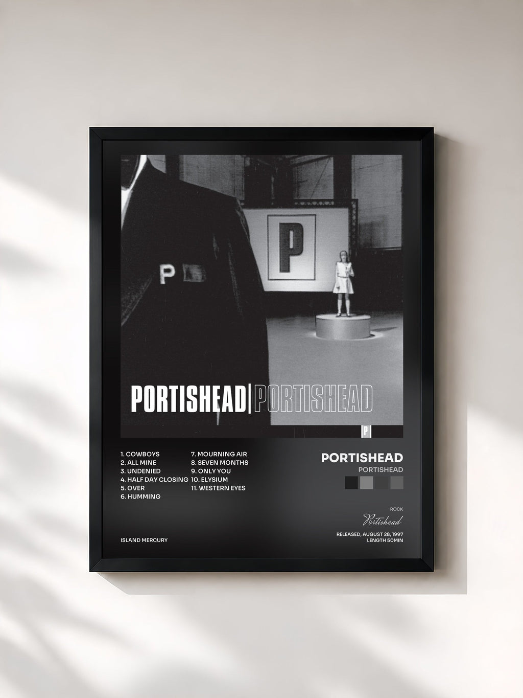 #noir Portishead de Portishead en lámina enmarcada, marco negro, impresa y enmarcada en Francia