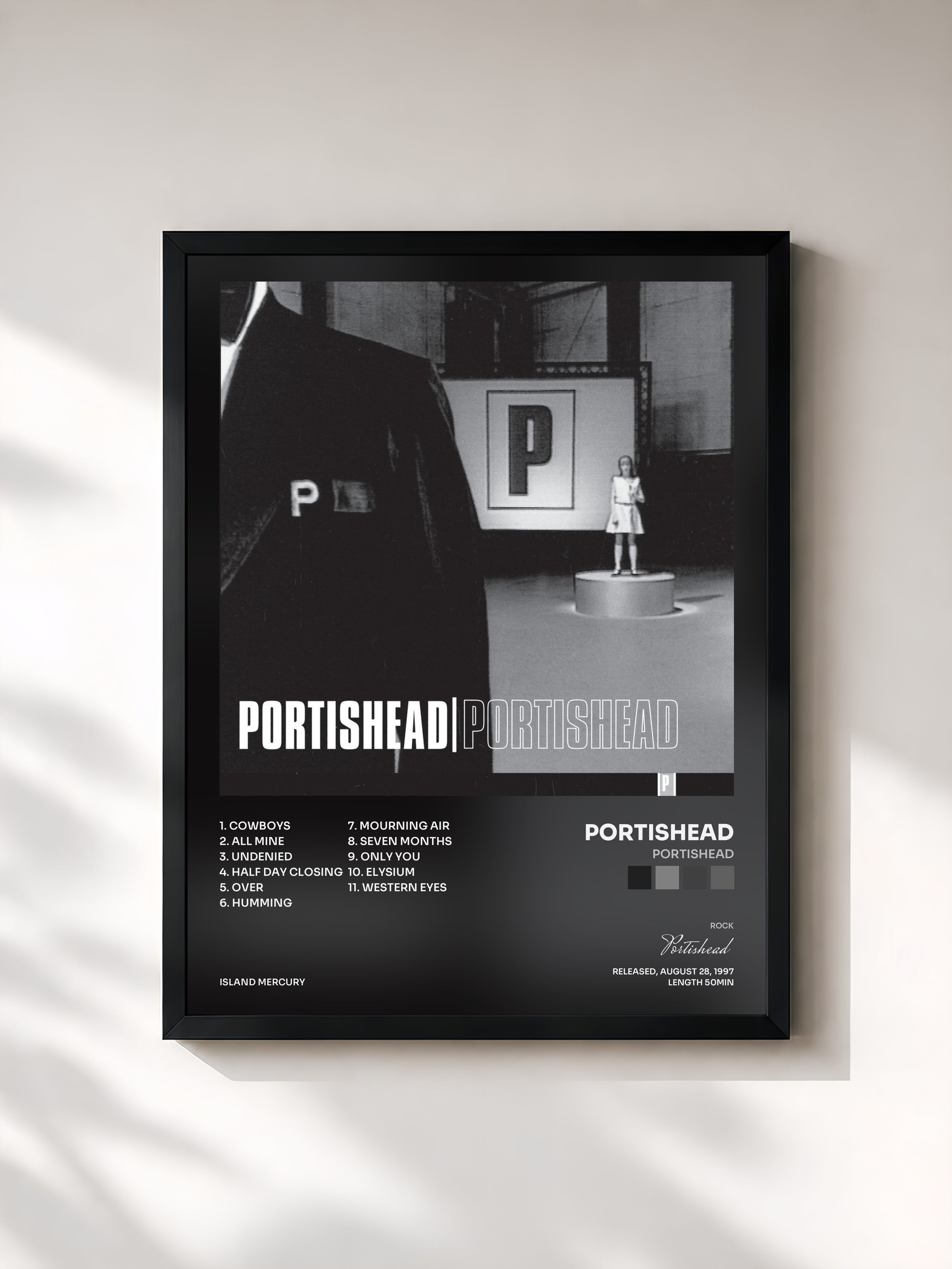 #noir Portishead by Portishead as a framed art print, black frame, printed and framed in France