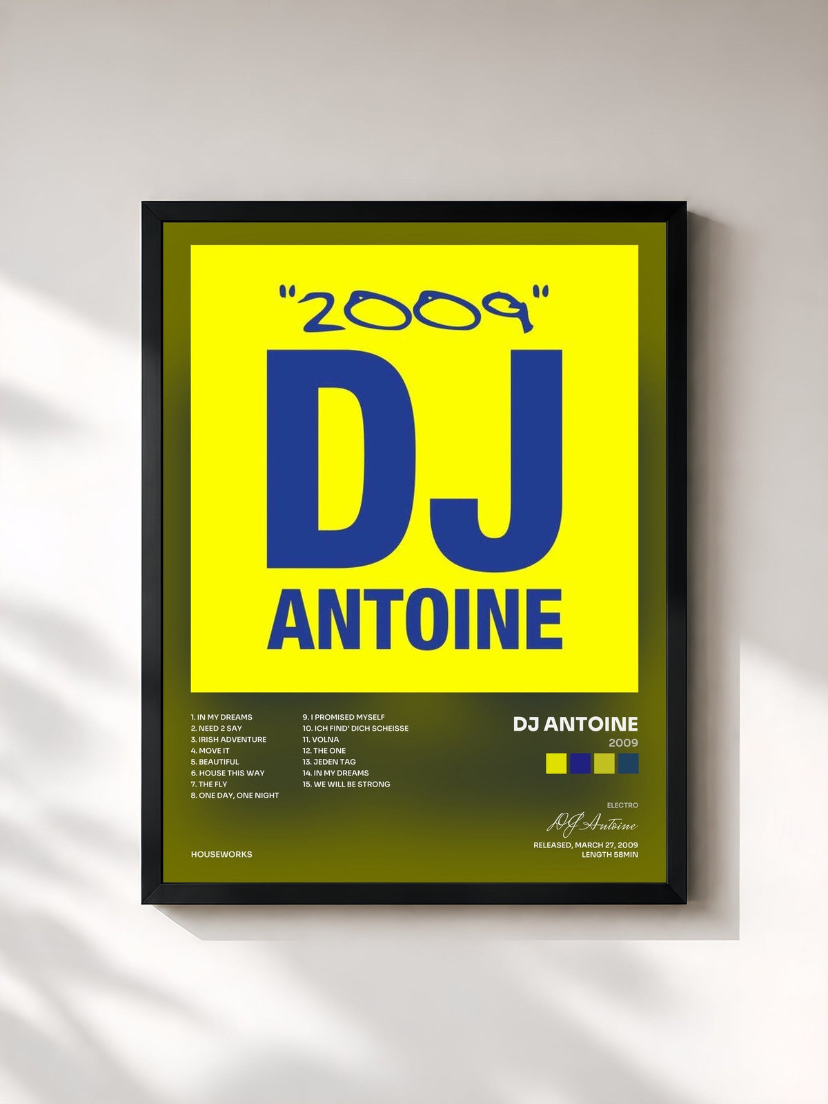 #noir Tableau de l'album 2009 de DJ Antoine, cadre noir, imprimé et encadré en France