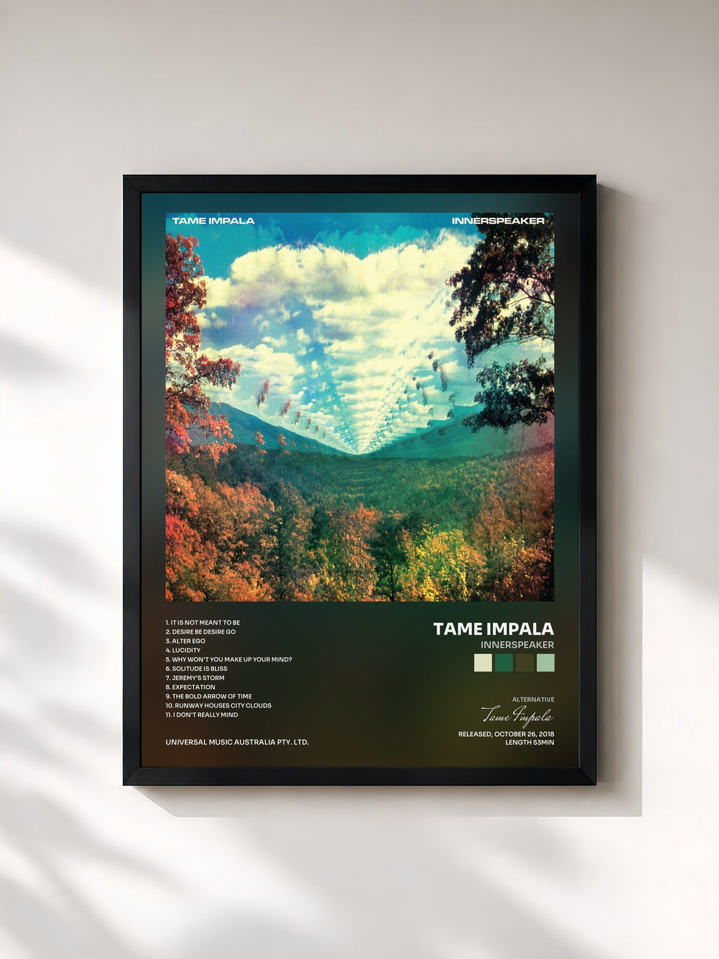#noir InnerSpeaker by Tame Impala as a framed art print, black frame, printed and framed in France