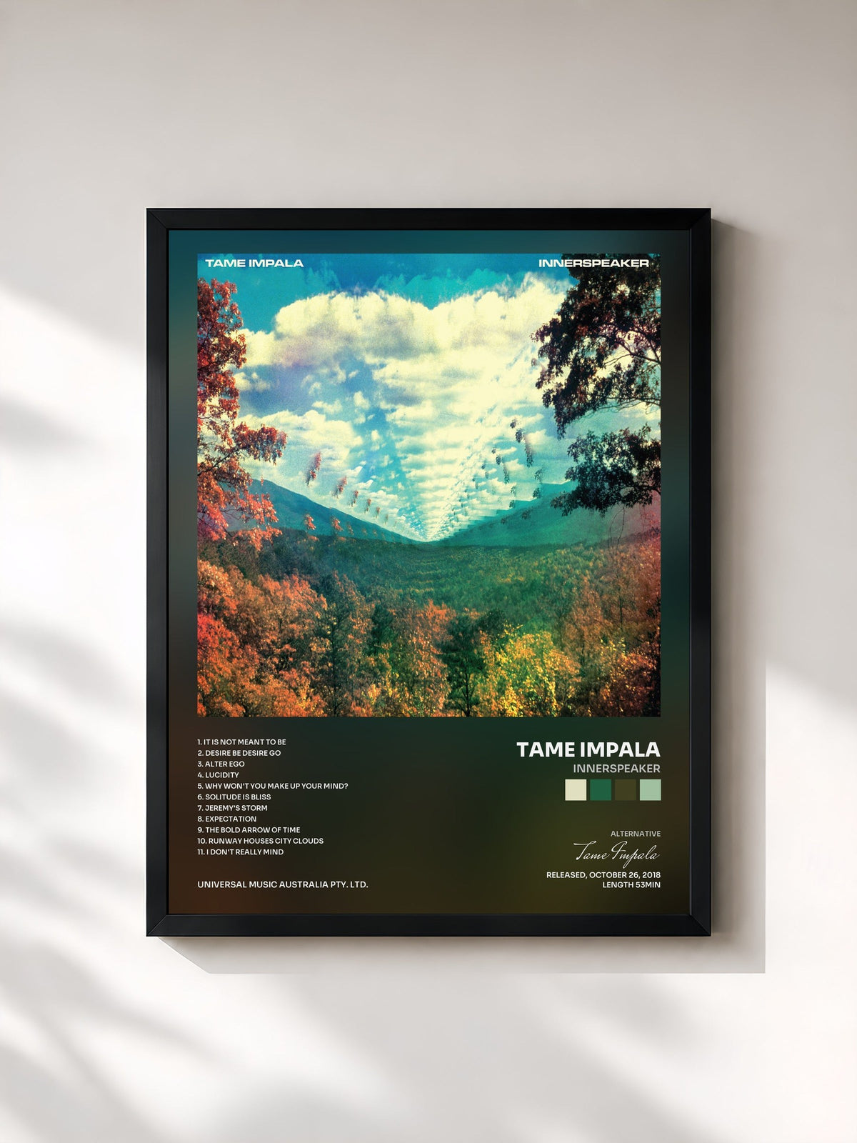 #noir Tableau de l'album InnerSpeaker de Tame Impala, cadre noir, imprimé et encadré en France