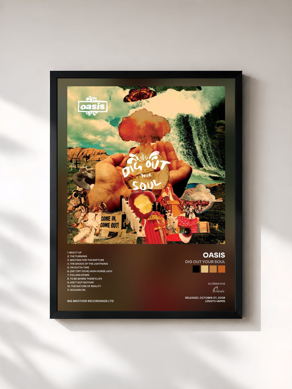 #noir Tableau de l'album Dig Out Your Soul de Oasis, cadre noir, imprimé et encadré en France