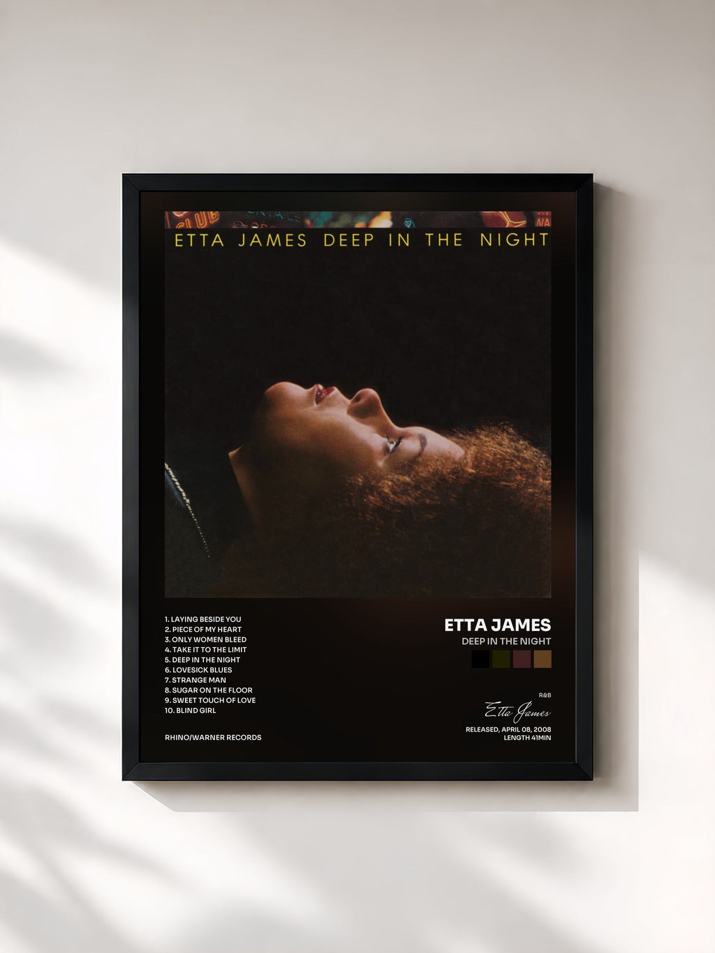 #noir Deep In The Night von Etta James als gerahmter Kunstdruck, schwarzer Rahmen, gedruckt und gerahmt in Frankreich