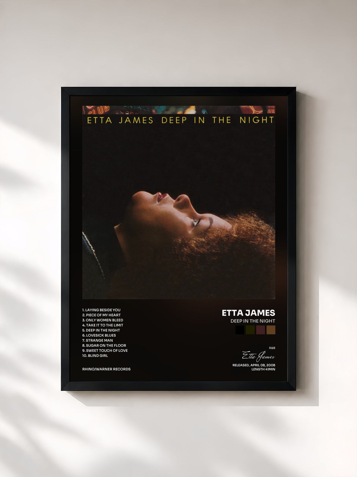 #noir Tableau de l'album Deep In The Night de Etta James, cadre noir, imprimé et encadré en France