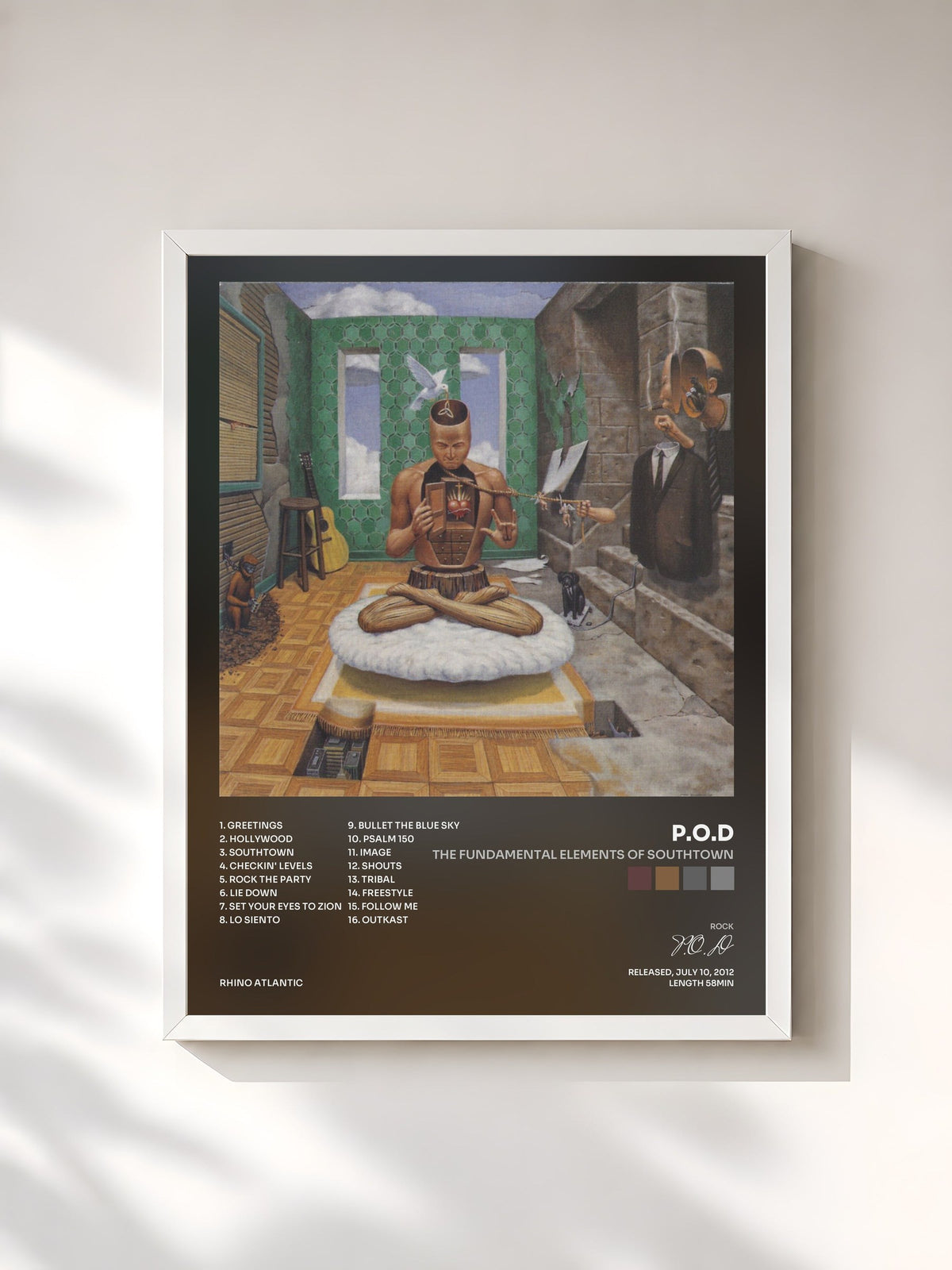 #blanc Tableau de l'album The Fundamental Elements of Southtown de P.O.D, cadre blanc, imprimé et encadré en France