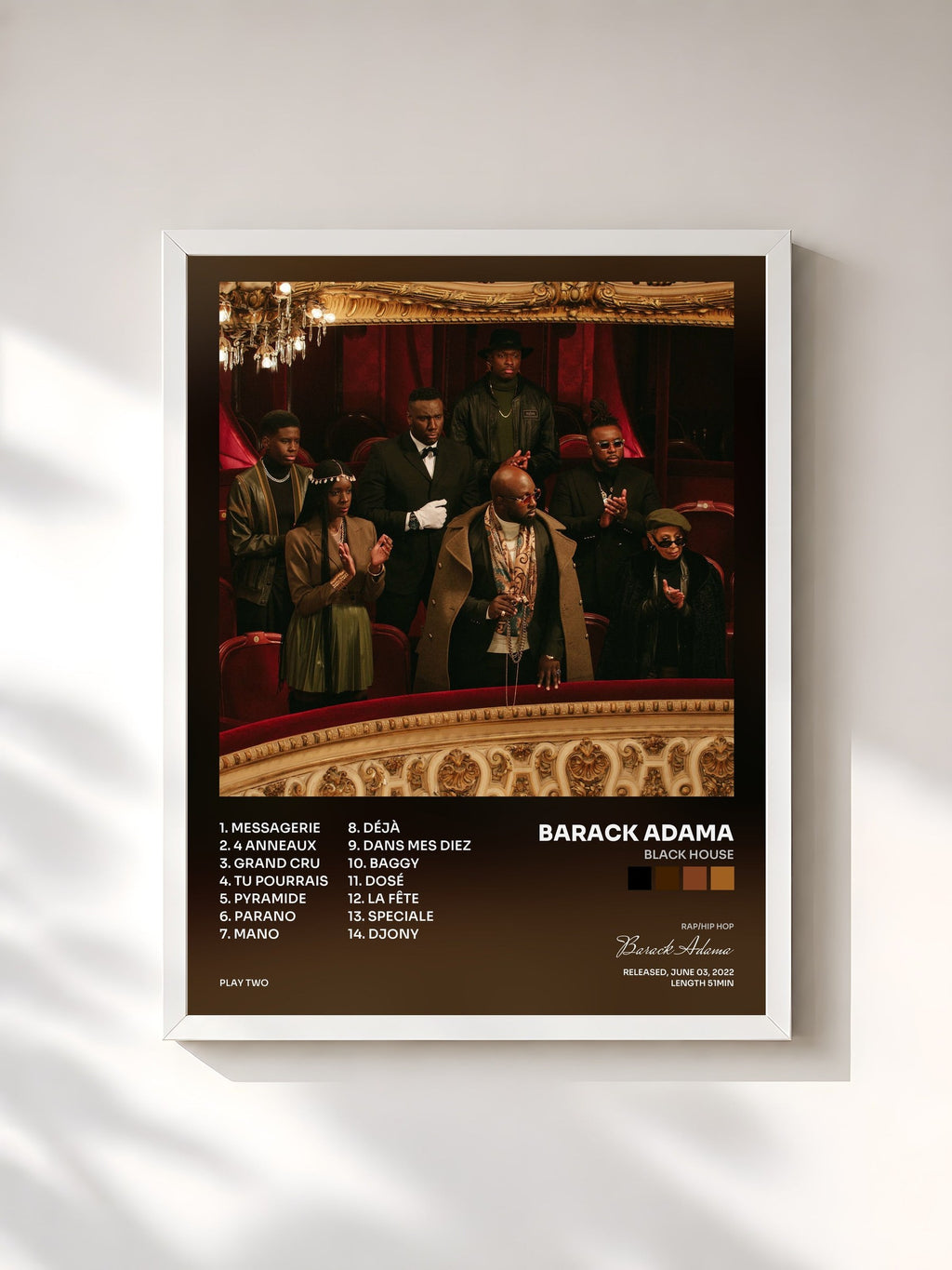 #blanc Tableau de l'album Black House de Barack Adama, cadre blanc, imprimé et encadré en France