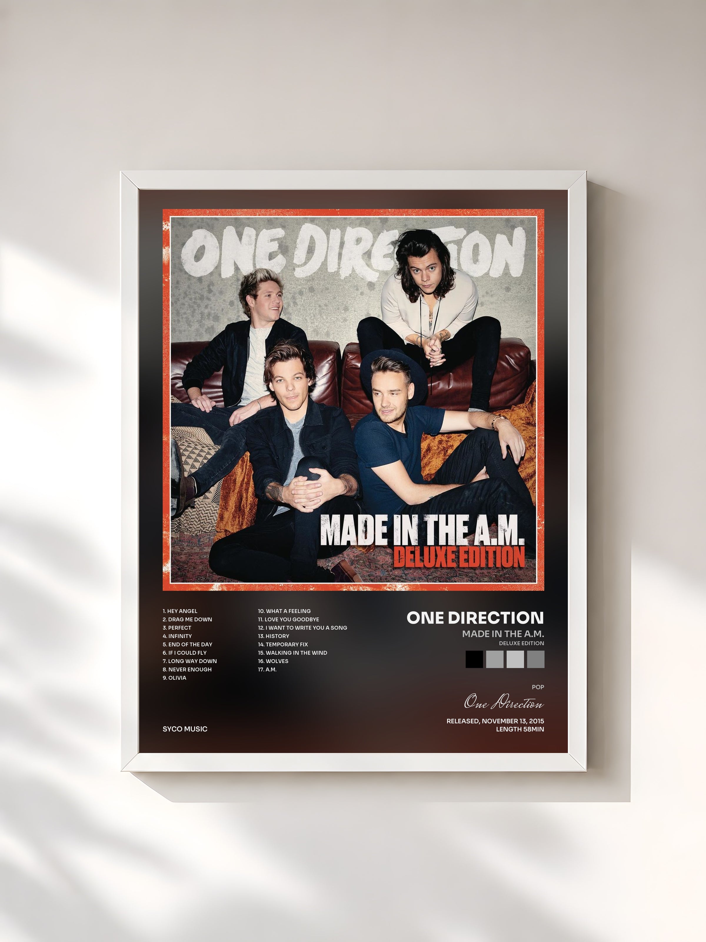 #blanc Made In The A.M. (Deluxe Edition) di One Direction in stampa incorniciata, cornice bianca, stampata e incorniciata in Francia