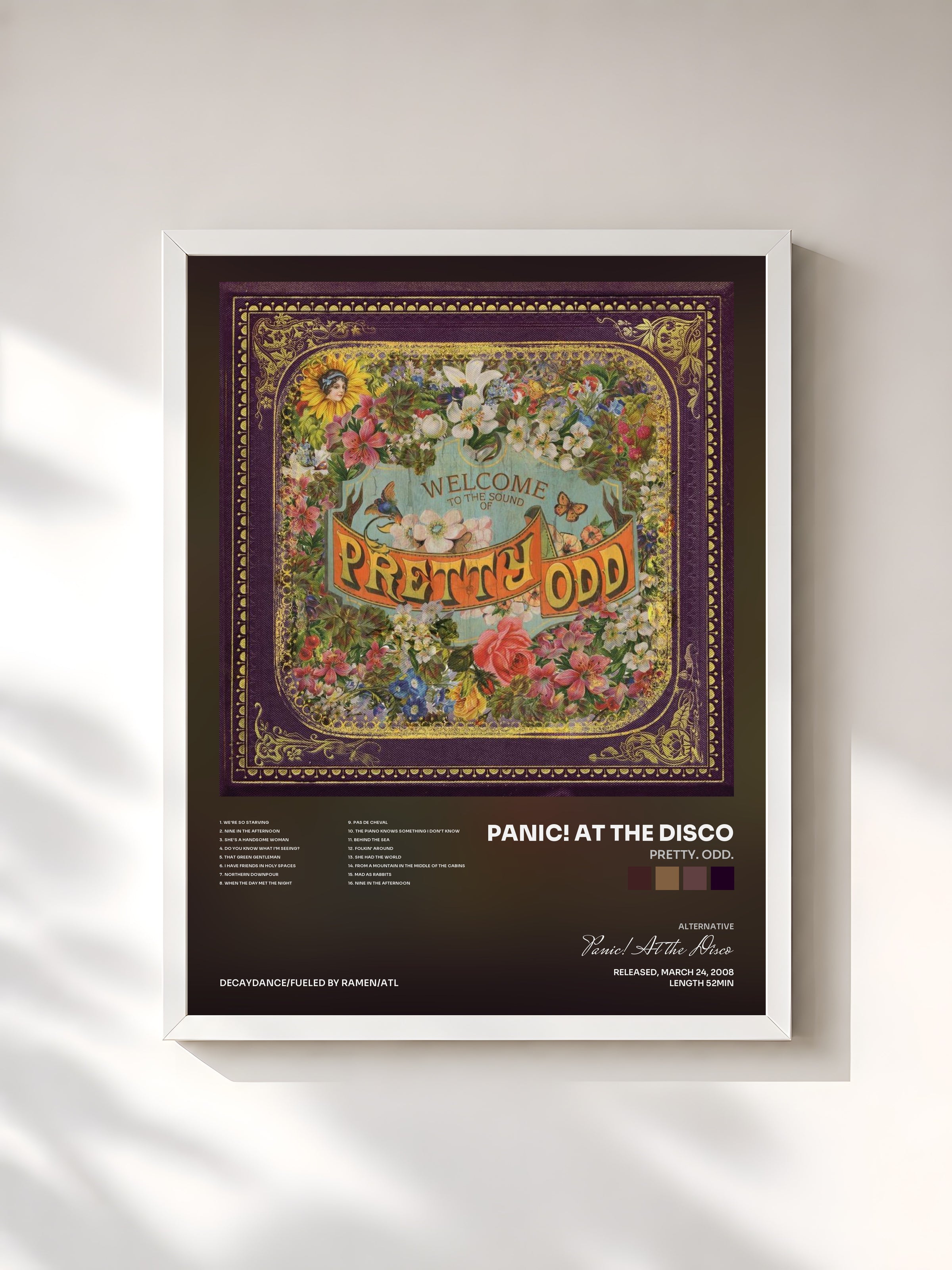 #blanc Tableau de l'album Pretty. Odd. de Panic! At the Disco, cadre blanc, imprimé et encadré en France