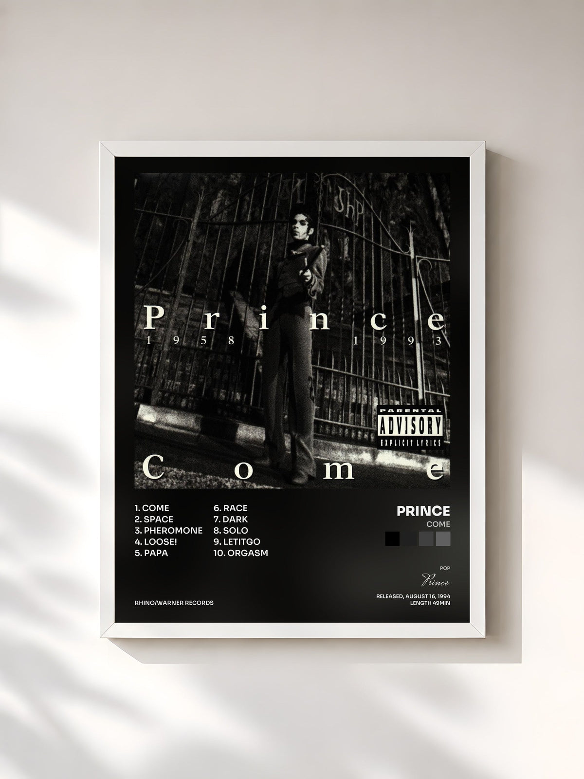 #blanc Tableau de l'album Come de Prince, cadre blanc, imprimé et encadré en France