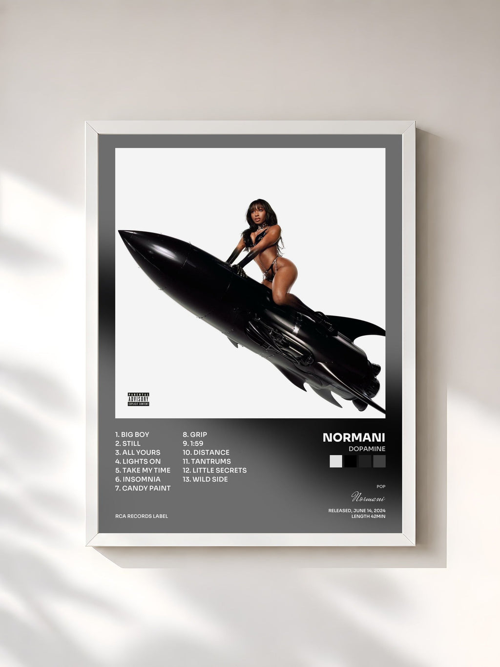 #blanc Tableau de l'album DOPAMINE de Normani, cadre blanc, imprimé et encadré en France