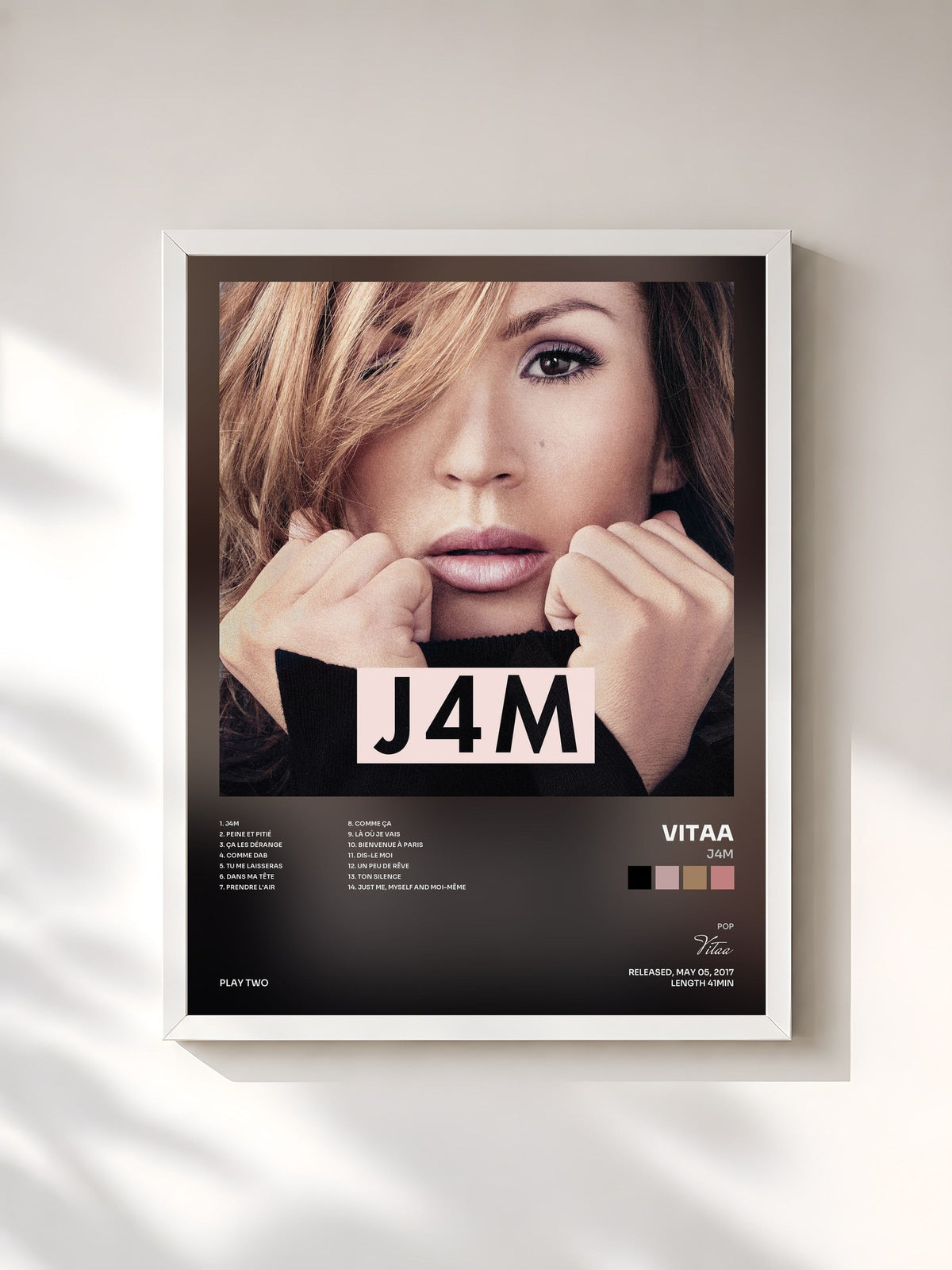 #blanc Tableau de l'album J4m de Vitaa, cadre blanc, imprimé et encadré en France