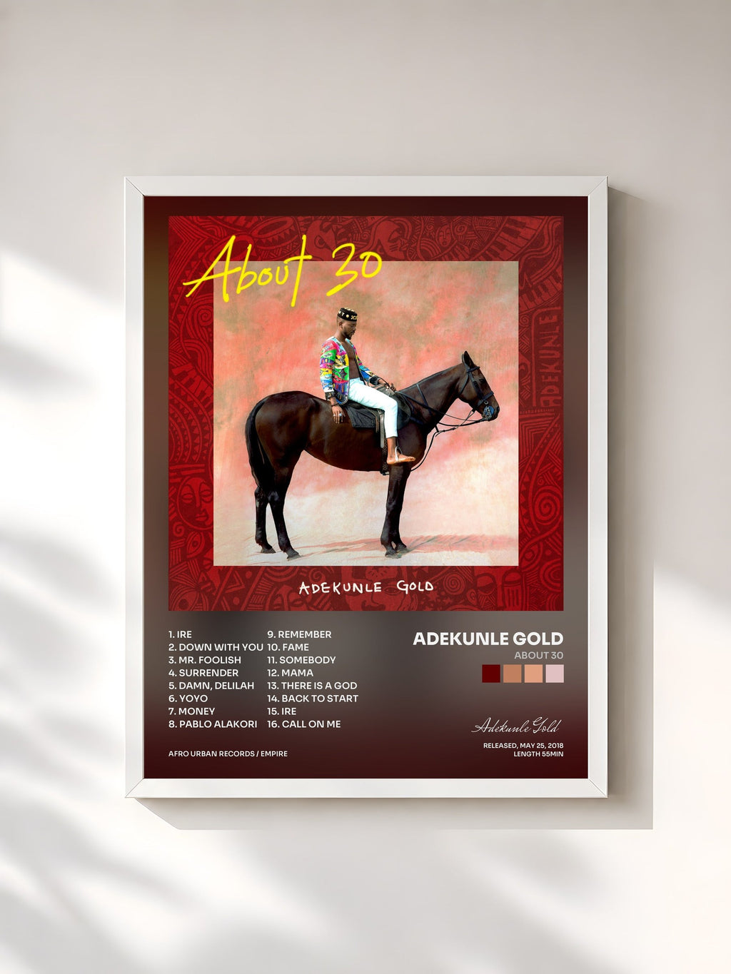 #blanc Tableau de l'album About 30 de Adekunle Gold, cadre blanc, imprimé et encadré en France