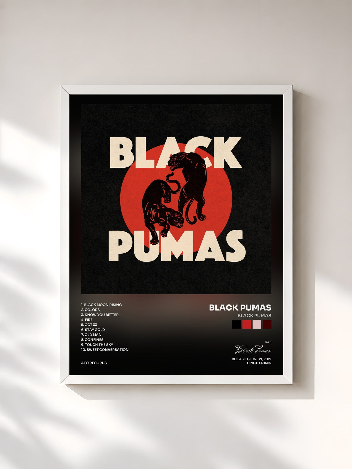 #blanc Tableau de l'album Black Pumas de Black Pumas, cadre blanc, imprimé et encadré en France