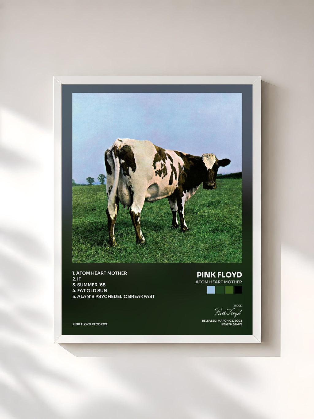 #blanc Atom Heart Mother di Pink Floyd in stampa incorniciata, cornice bianca, stampata e incorniciata in Francia
