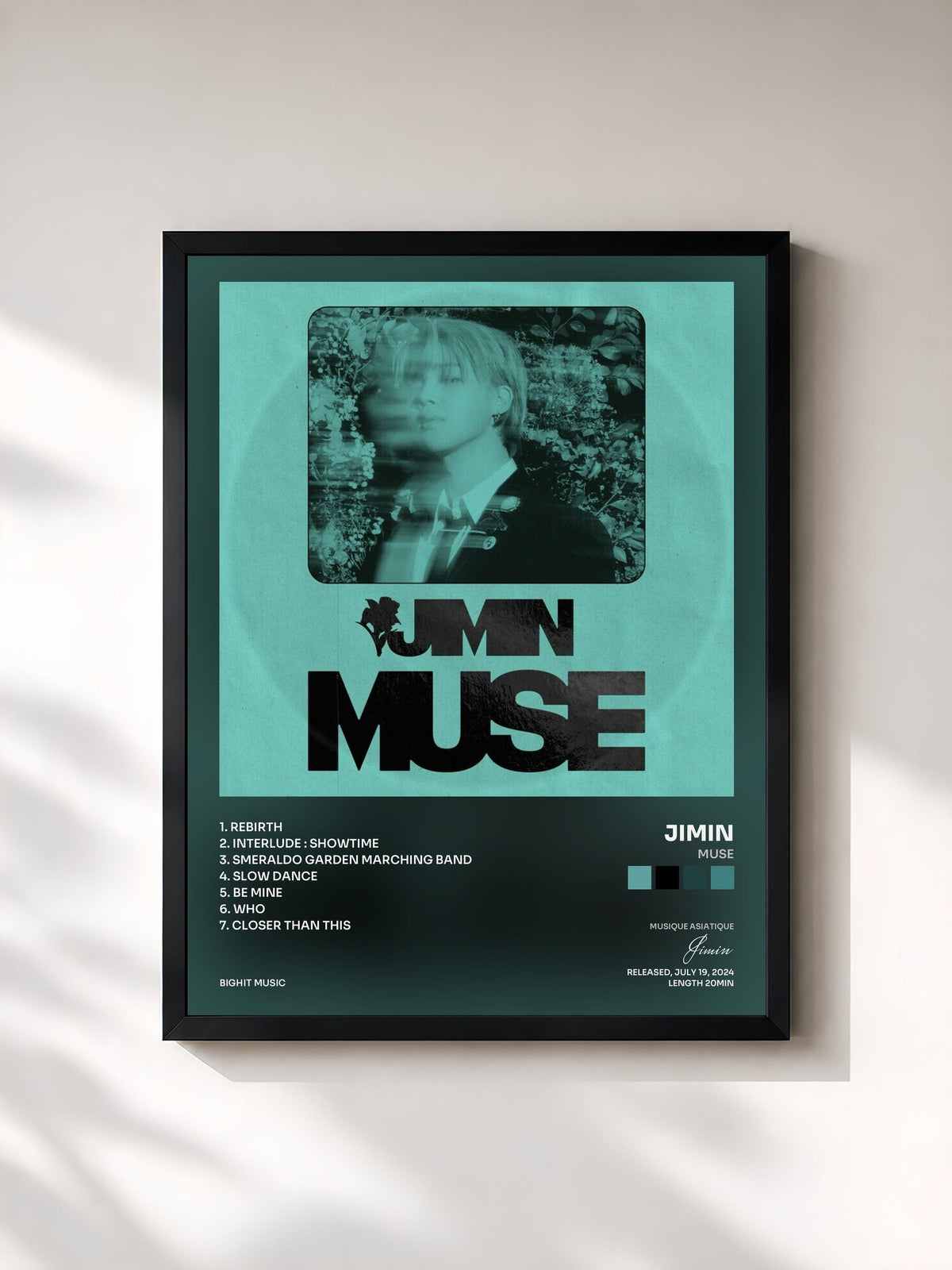 #noir Tableau de l'album MUSE de Jimin, cadre noir, imprimé et encadré en France