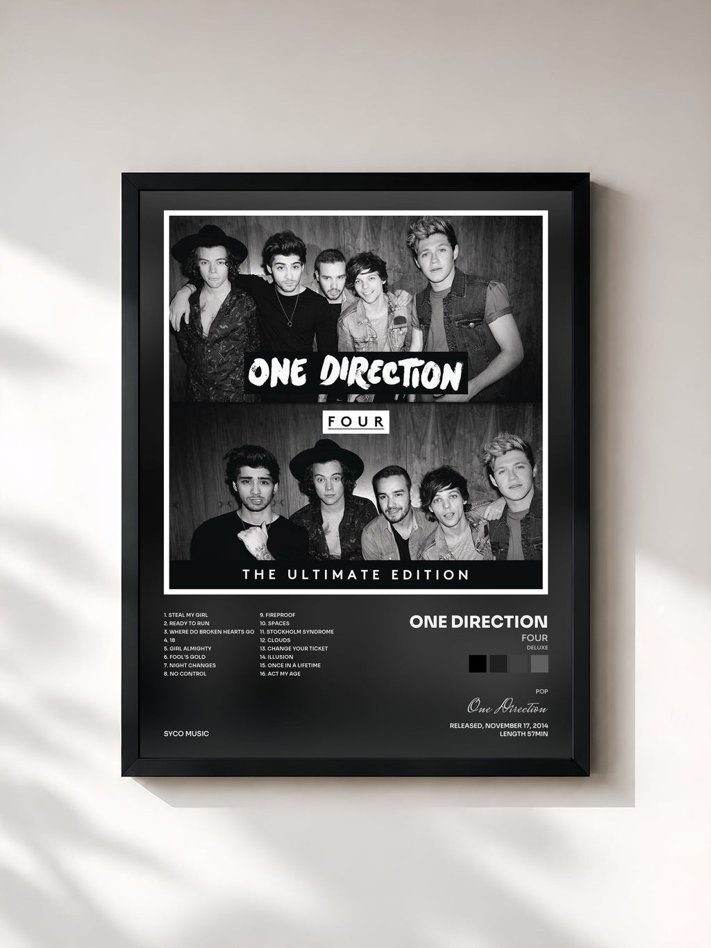 #noir FOUR (Deluxe) by One Direction as a framed art print, black frame, printed and framed in France